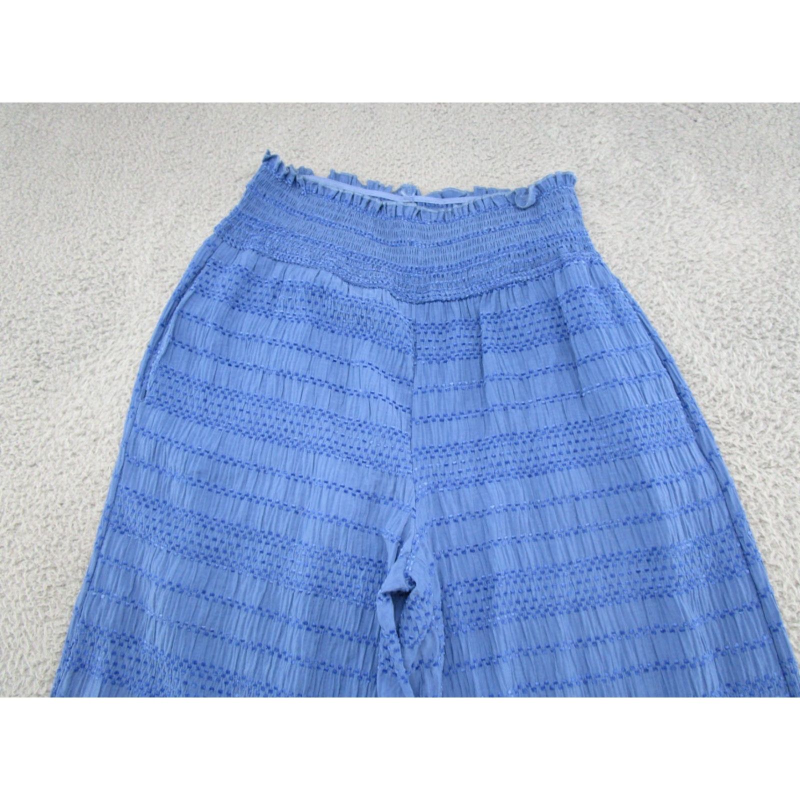 Vintage Ces Femme Women’s Wide-Leg High Rise Blue Pants M Beach Stretch Pattern Floral Casual Travel Size 32" / US 10 / IT 46 - 3 Thumbnail
