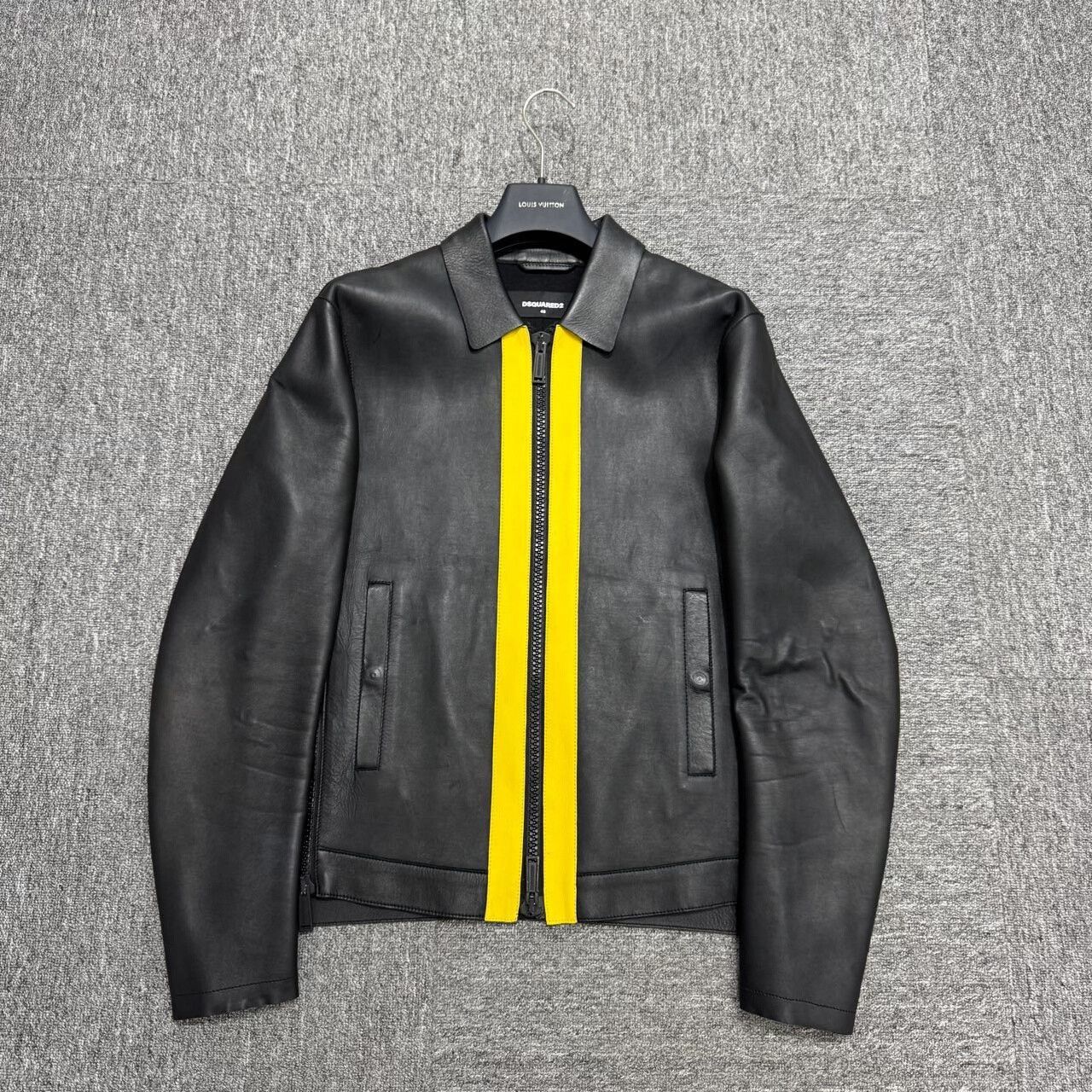 dsquared2 black and yellow motorcycle leather jacket.