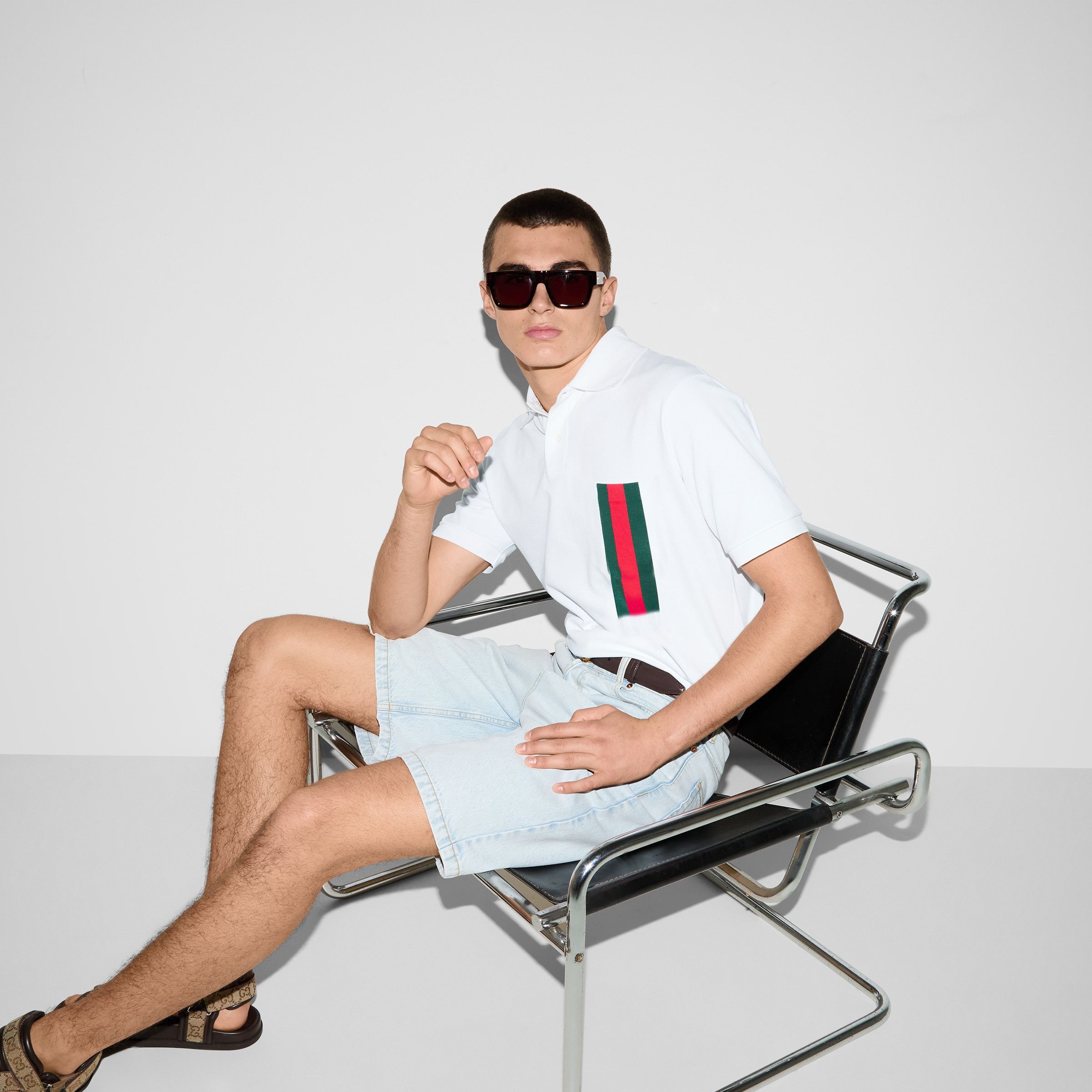 Designer Men’s White Classic Polo Shirt – Short Sleeve Collared Tee Size US L / EU 52-54 / 3 - 3 Thumbnail