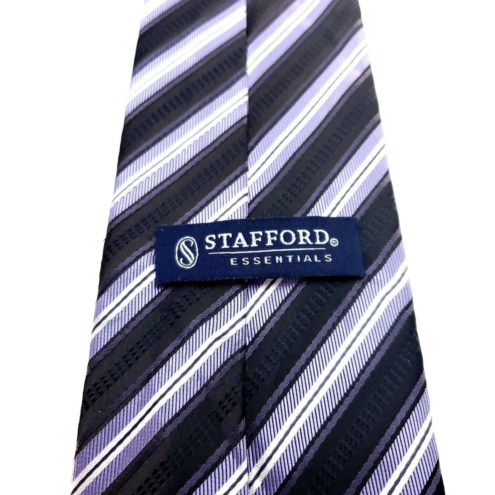 Stafford Stafford Essentials Polyester Tie Black Purple Woven Striped Size ONE SIZE - 5 Thumbnail