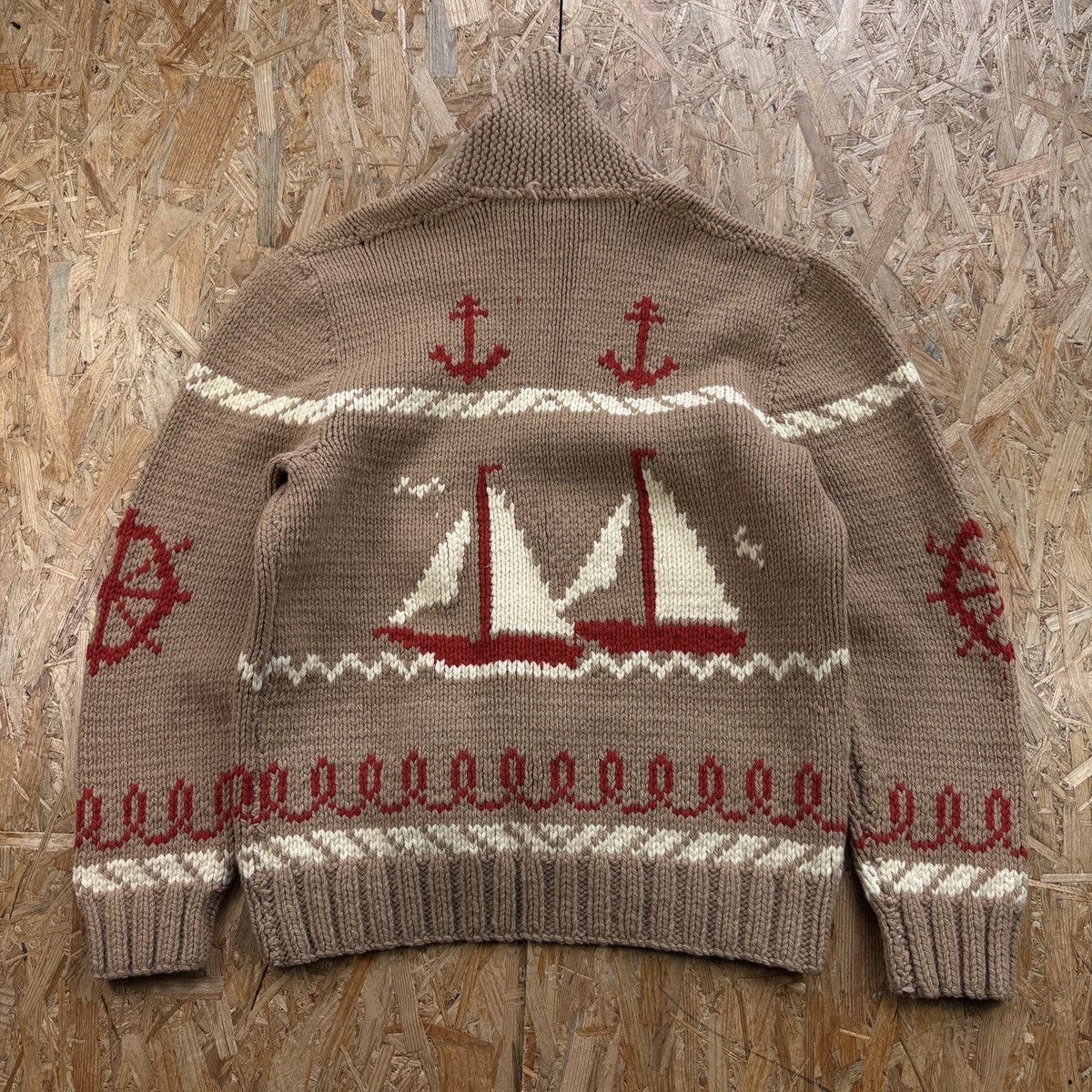 Japanese Brand Cowichan sailboat sweater vintage 1970s knit handmade Size US L / EU 52-54 / 3 - 4 Thumbnail
