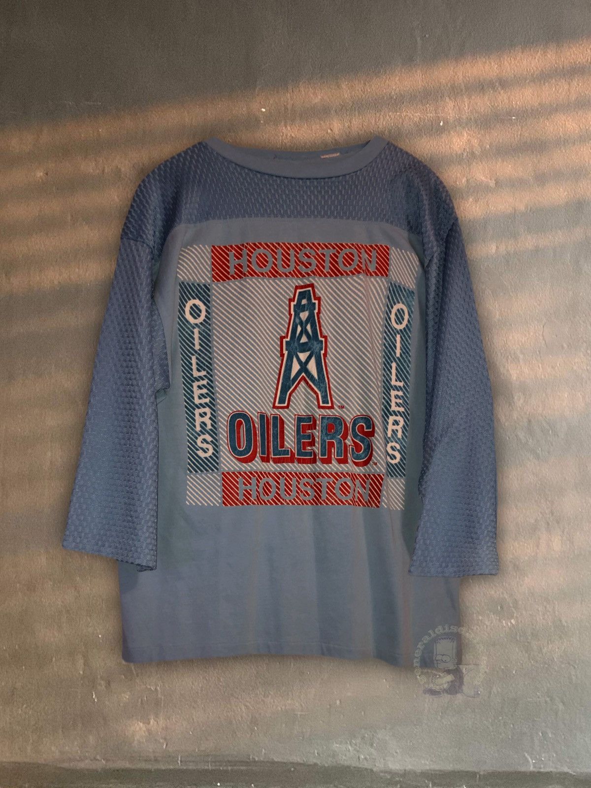 image of Archival Clothing x Nfl Vintage 1990S Houston Oilers Mesh Velvet Jersey Tee 90's in Light Blue (Siz