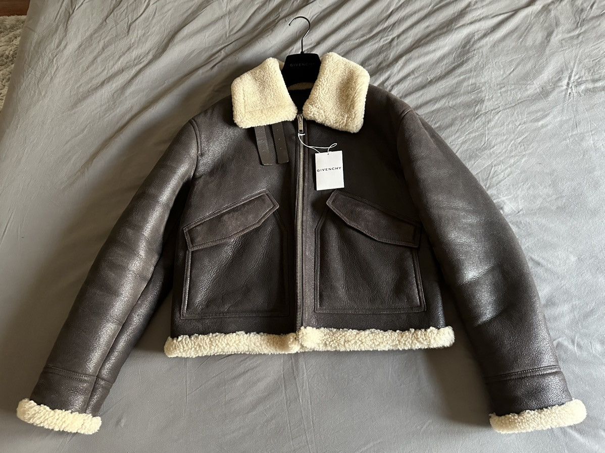 image of Givenchy Aviator Jacket In Leather And Shearling in Brown, Men's (Size Medium)