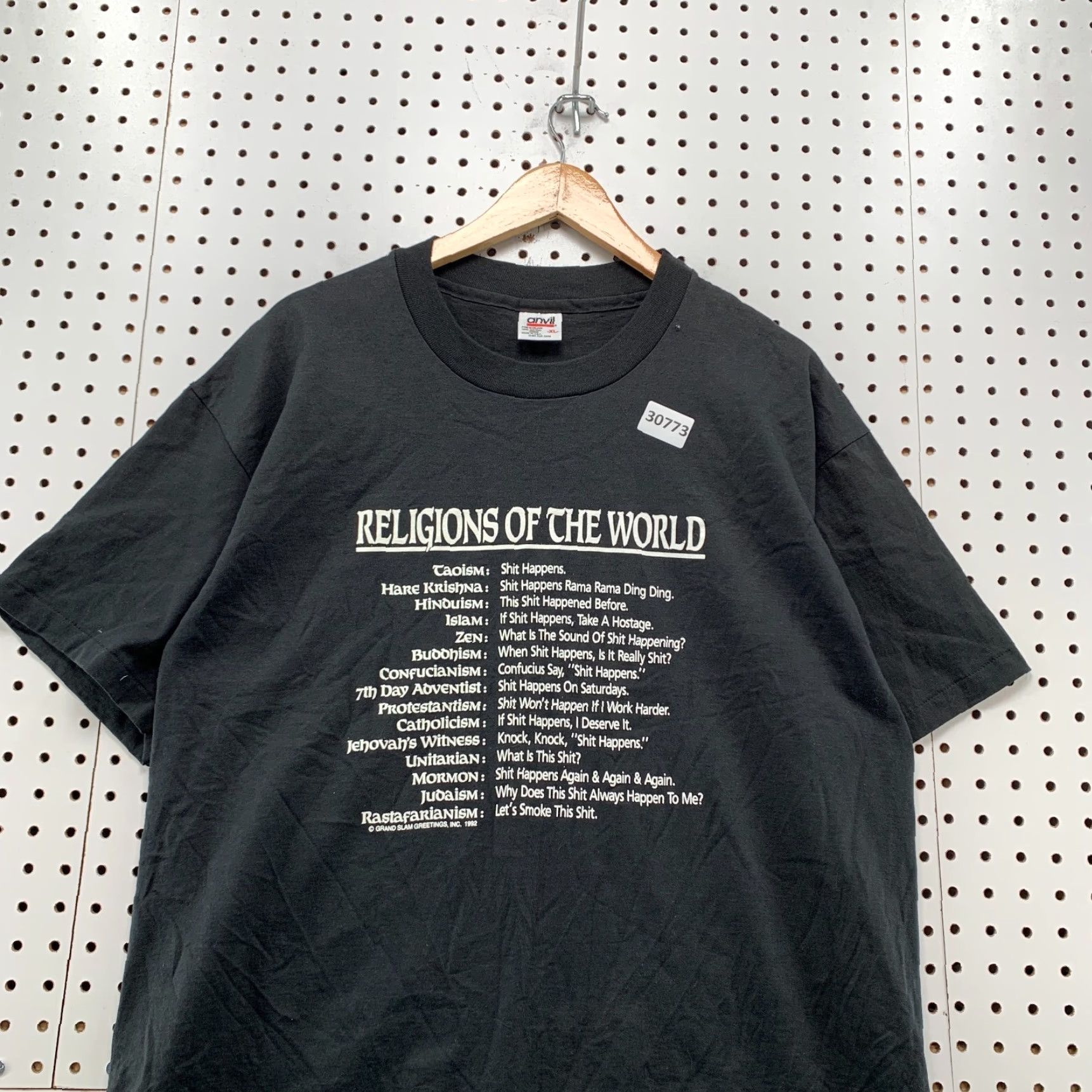 Anvil VINTAGE Anvil T-Shirt Black Mens L N/A Single Stitch Made USA 22X31 Funny Religions Rasta Shirt Size US L / EU 52-54 / 3 - 5 Thumbnail