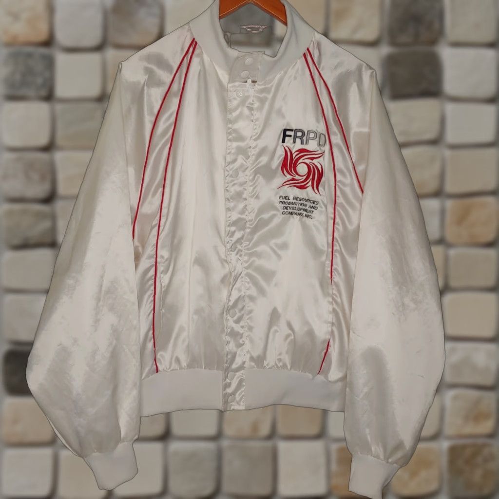 VINTAGE Satins Gas Industry White Bomber Jacket Mens XL USA White