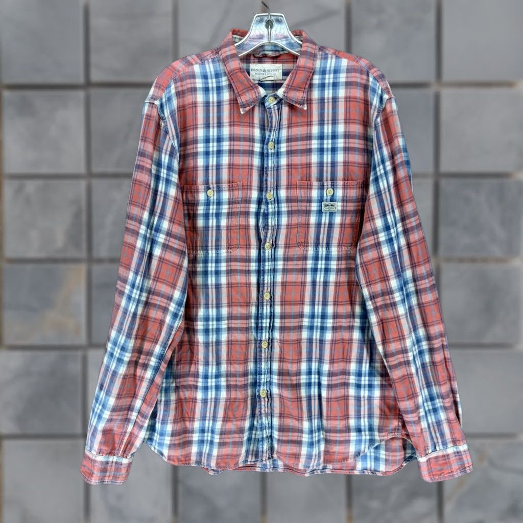 Vintage Denim & Supply Ralph Lauren Mens XL Plaid Button-Down Shirt Red Blue Cotton Size US XL / EU 56 / 4 - 1 Thumbnail