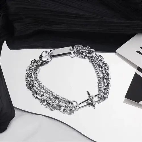 Jewelry Chrome Silver Cross Classic Bracelet Chain Goth God Size ONE SIZE - 2 Thumbnail