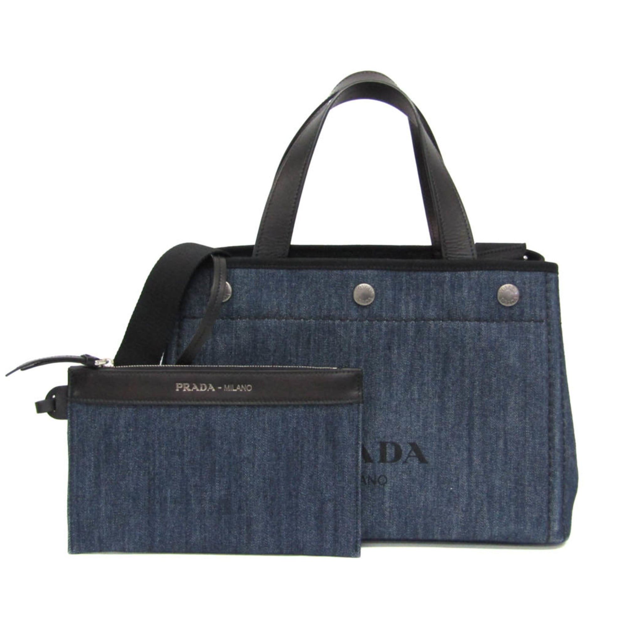 Prada Prada Denim City Calf Tote 1BG311 Women's Denim,Leather Shoulder Bag,Tote Bag Black,Blue Size ONE SIZE - 1 Thumbnail