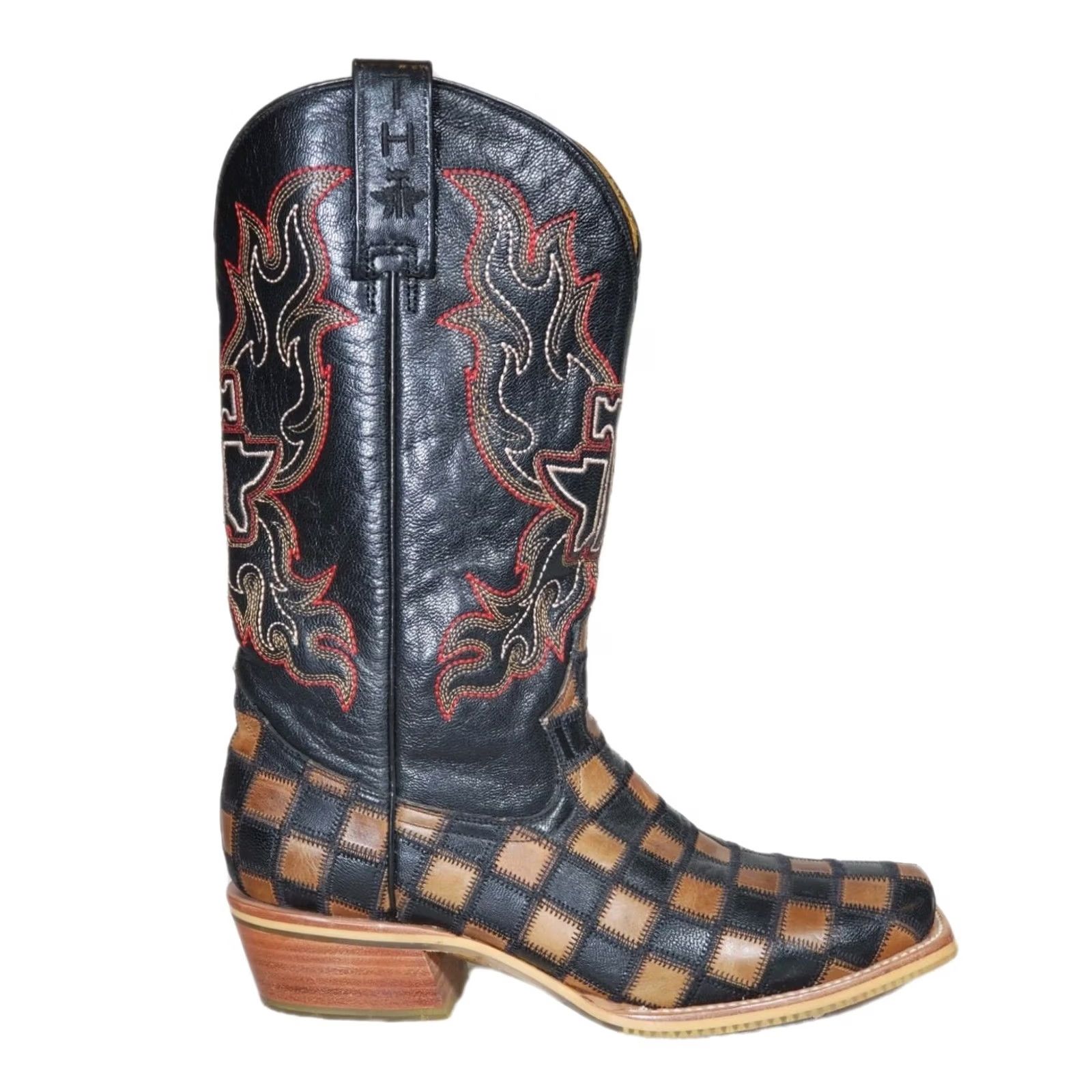 Vintage Tin Haul Co. Western Boots Square Toe Men’s US 9 EE Black and Brown Coat Arms Sole Boot Size US M / EU 48-50 / 2 - 2 Thumbnail