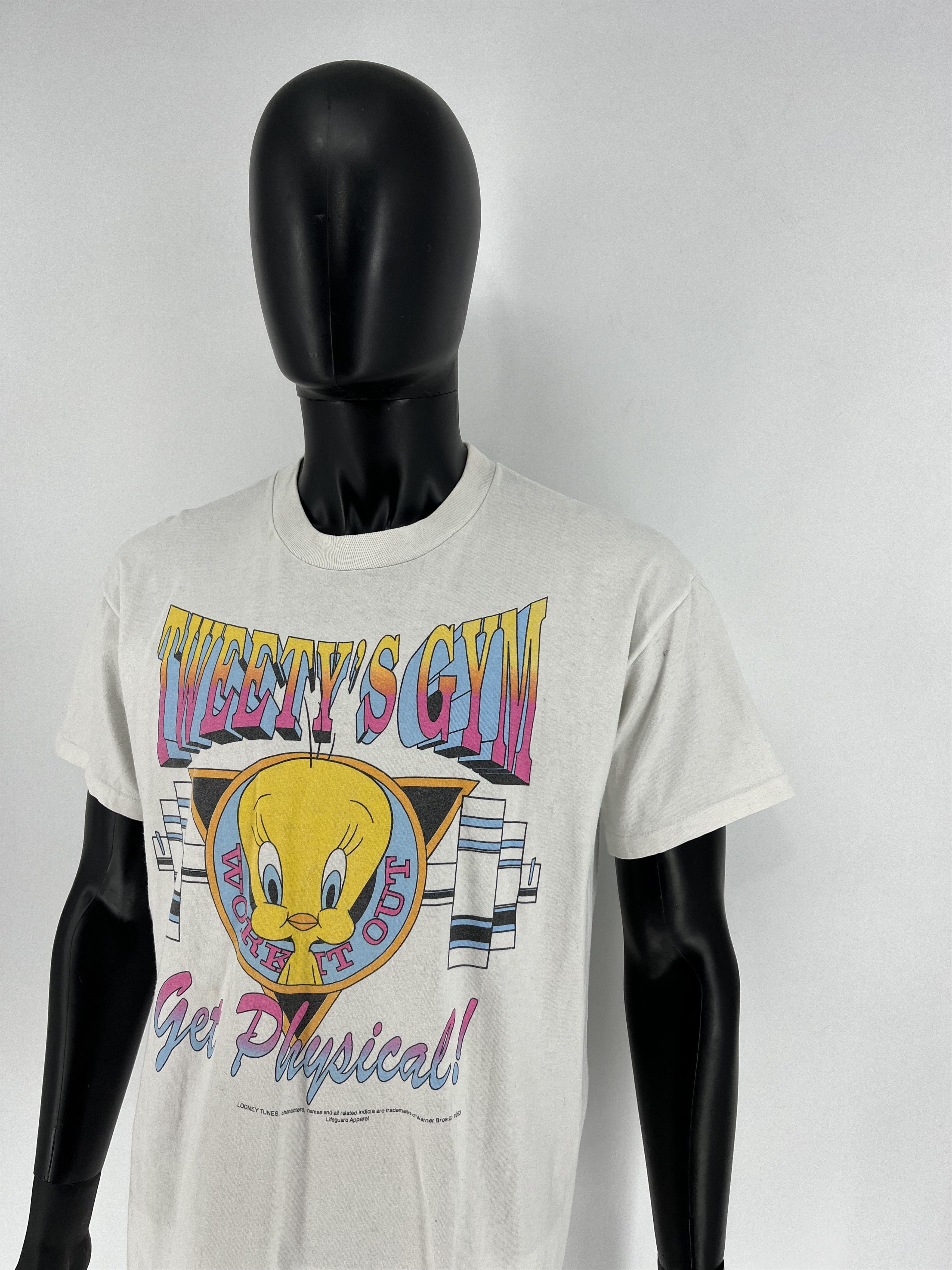 Disney × Vintage × Warner Bros Vtg 1993 Tweety’s Gym Looney Tunes Workout Theme Mens TShirt Size US L / EU 52-54 / 3 - 4 Thumbnail