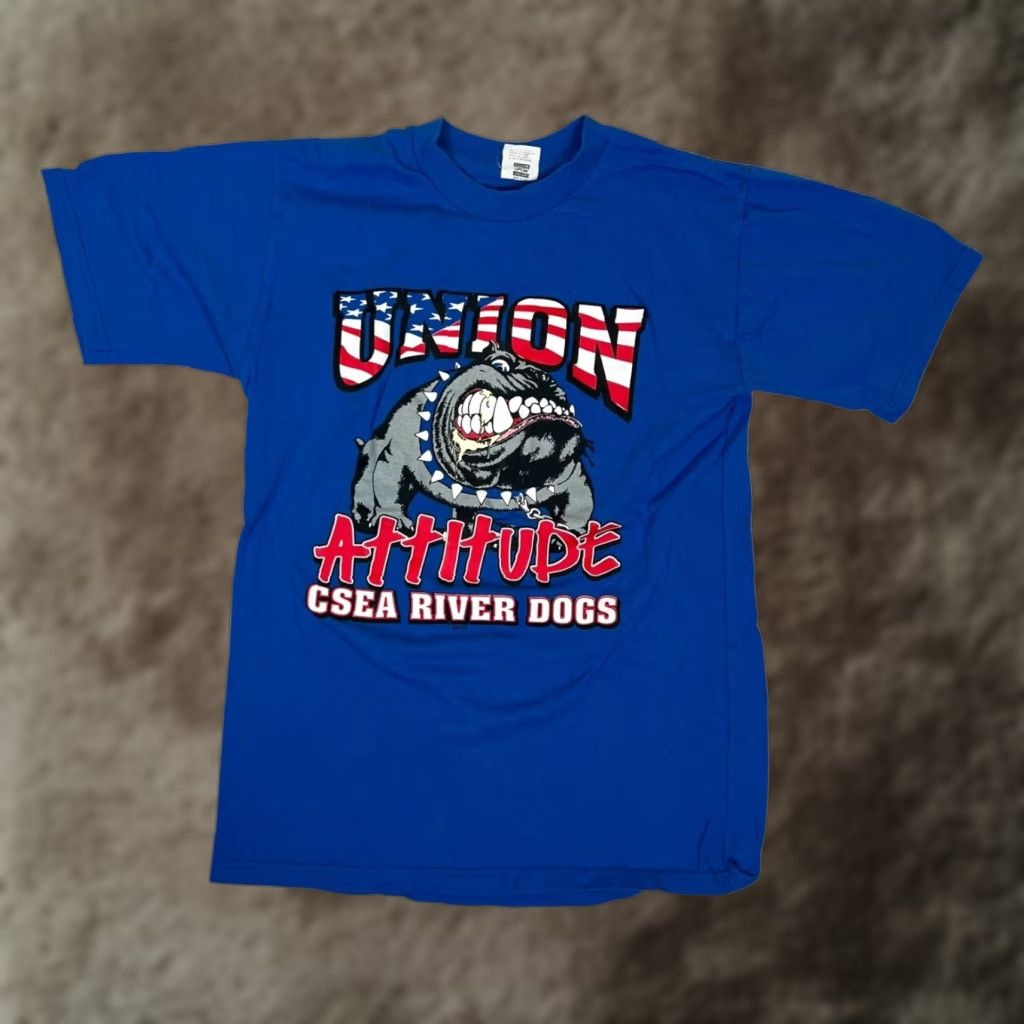 Vintage VINTAGE Union Line T-Shirt Men Blue Cotton Short Sleeve Crew Neck Dog School River Dogs California CSEA Y2K 1990s Size Medium Size US L / EU 52-54 / 3 - 1 Thumbnail