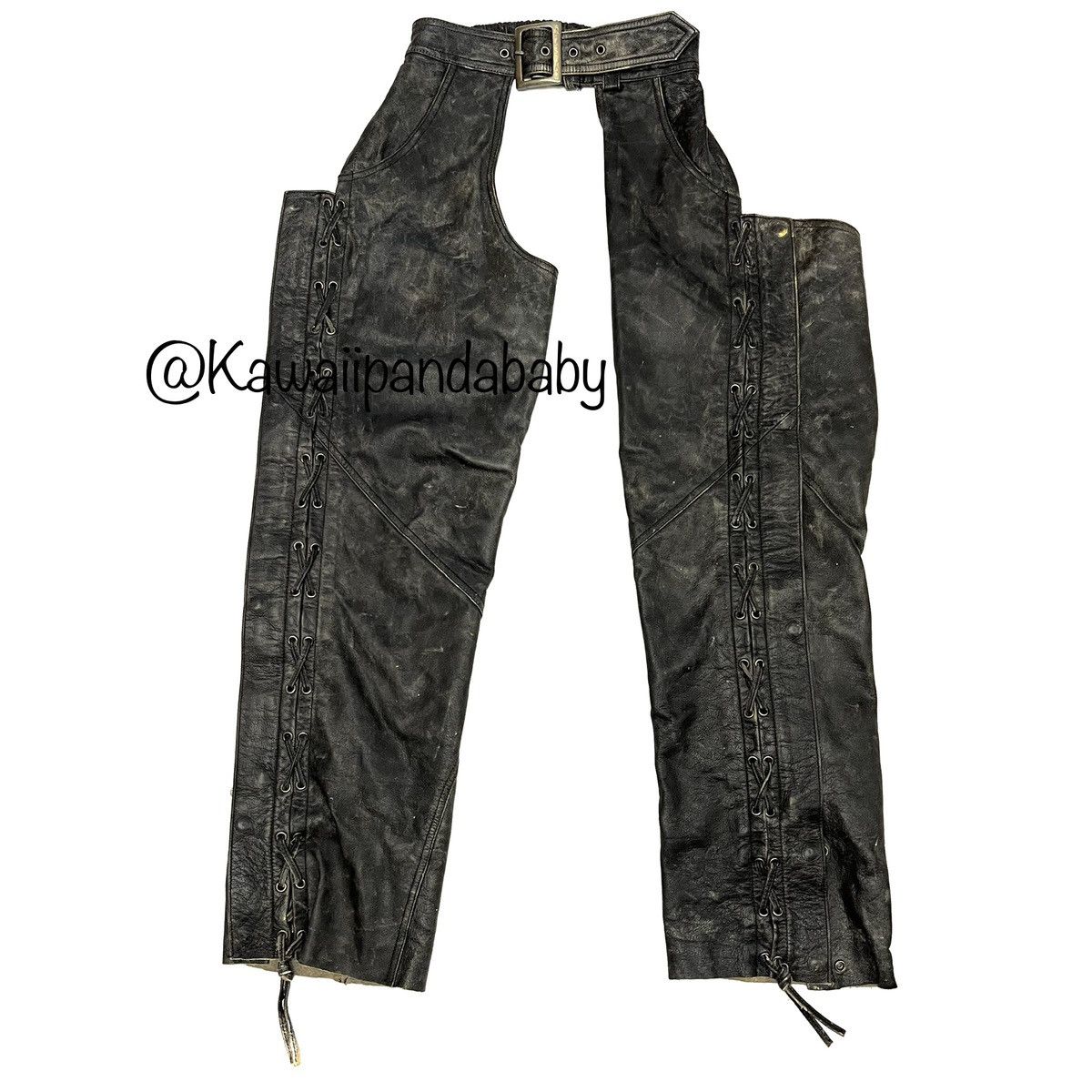 image of VTG Harley Davidson Distressed Leather Charcoal Gray Chaps M in Grey, Men's (Size 33)