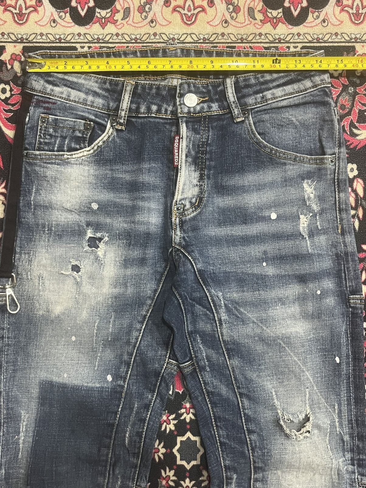 Dsquared2 Dsquared2 Blue Denim Slim Fit Paint Splatter Distressed Jean Size US 29 - 15 Thumbnail