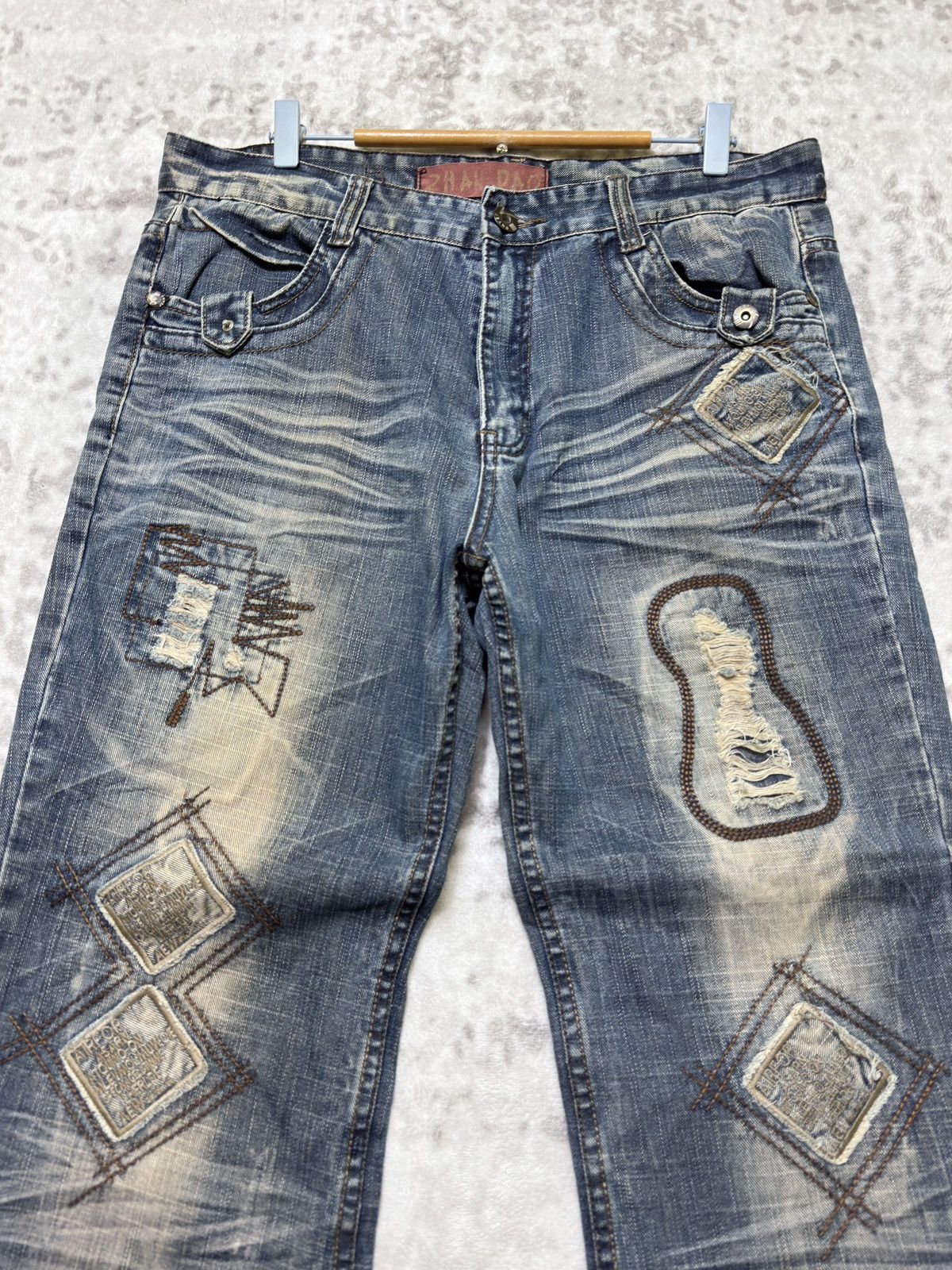 Japanese Brand Zhao Dao Patchwork Mud Washed Denim Y2K Regular Fit Jeans Size US 34 / EU 50 - 3 Thumbnail
