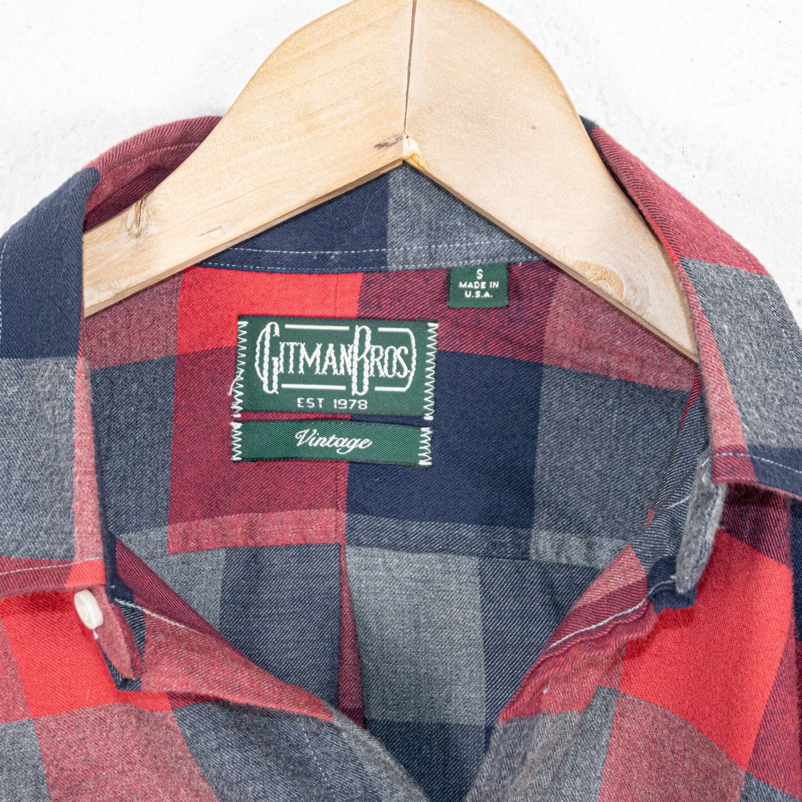 Gitman Bros Vintage Red Gray Check Flannel Shirt 100% Cotton
