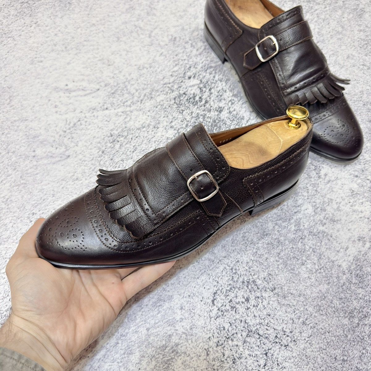 Doucal's × Handmade Doucal’s Italy Dark Brown Monk Shoes US9 UK8 EU42 27cm Size US 9 / EU 42 - 8 Thumbnail