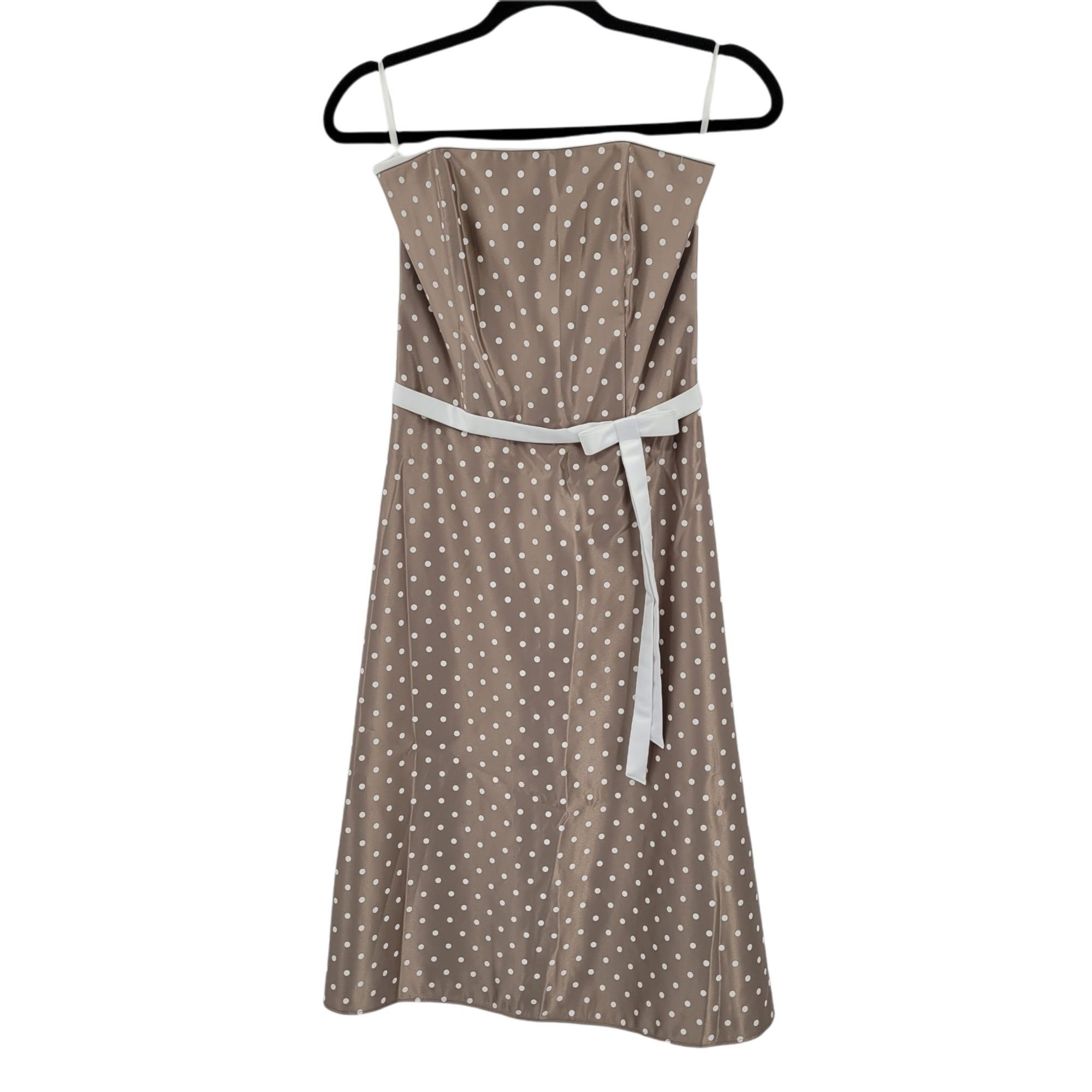 Vtg Formal Satin Strapless Polka Dot Dress Sz 6 Bow Accent C