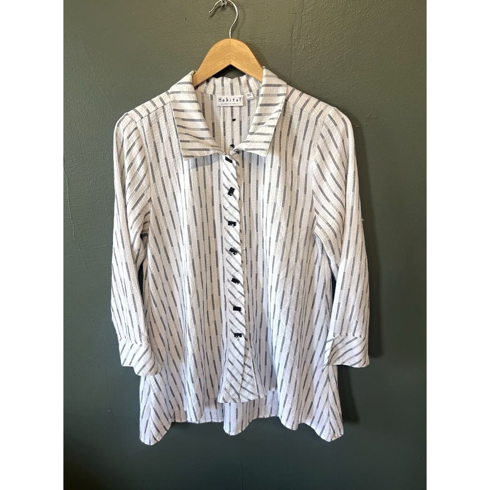 Habitat Habitat Womens White Striped 3/4 Sleeve Button-Up Shirt XS Size XS / US 0-2 / IT 36-38 - 2 Thumbnail