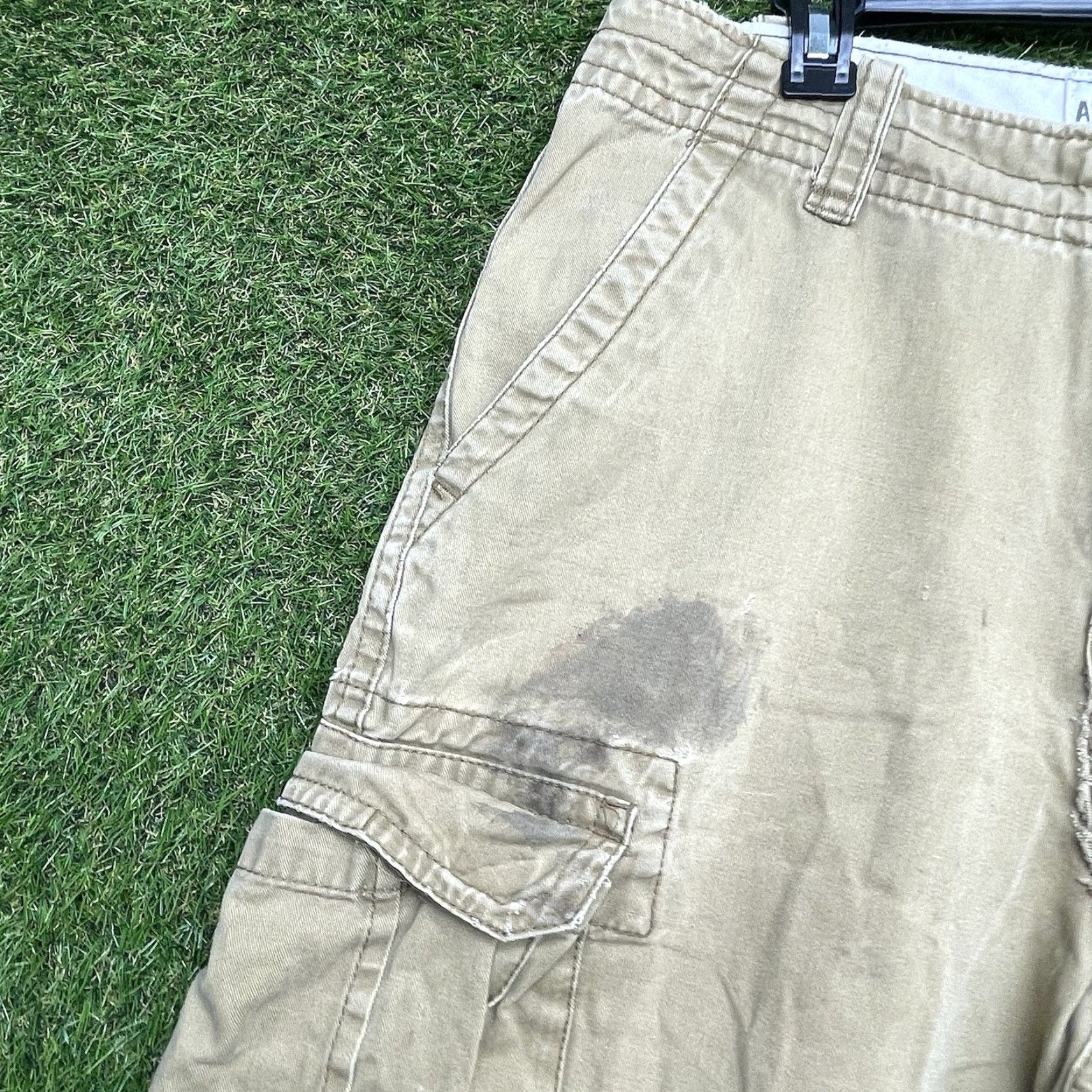 Vintage Aéropostale Cargo Shorts Men 31 x10 Beige Heavy Canvas Cotton Drawstring 00s y2k Loose Size US 31 - 3 Thumbnail