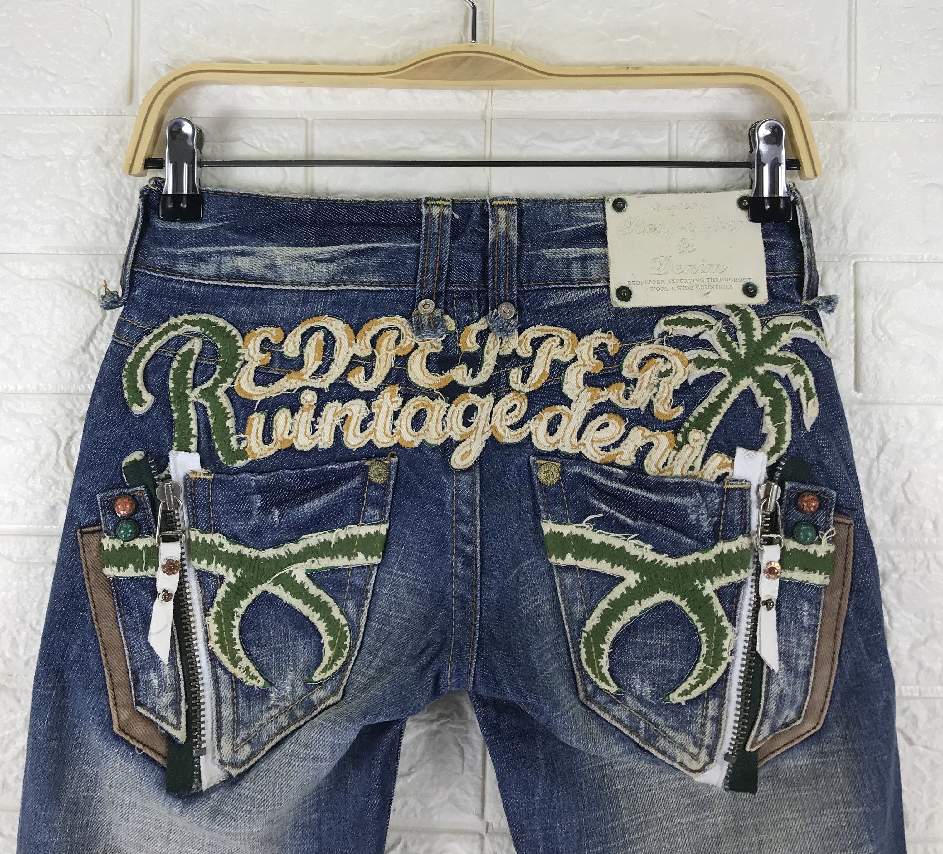 Japanese Brand Vintage Red Pepper Denim Embroidered Flare Jeans Size 25" / US 0 / IT 36 - 2 Thumbnail
