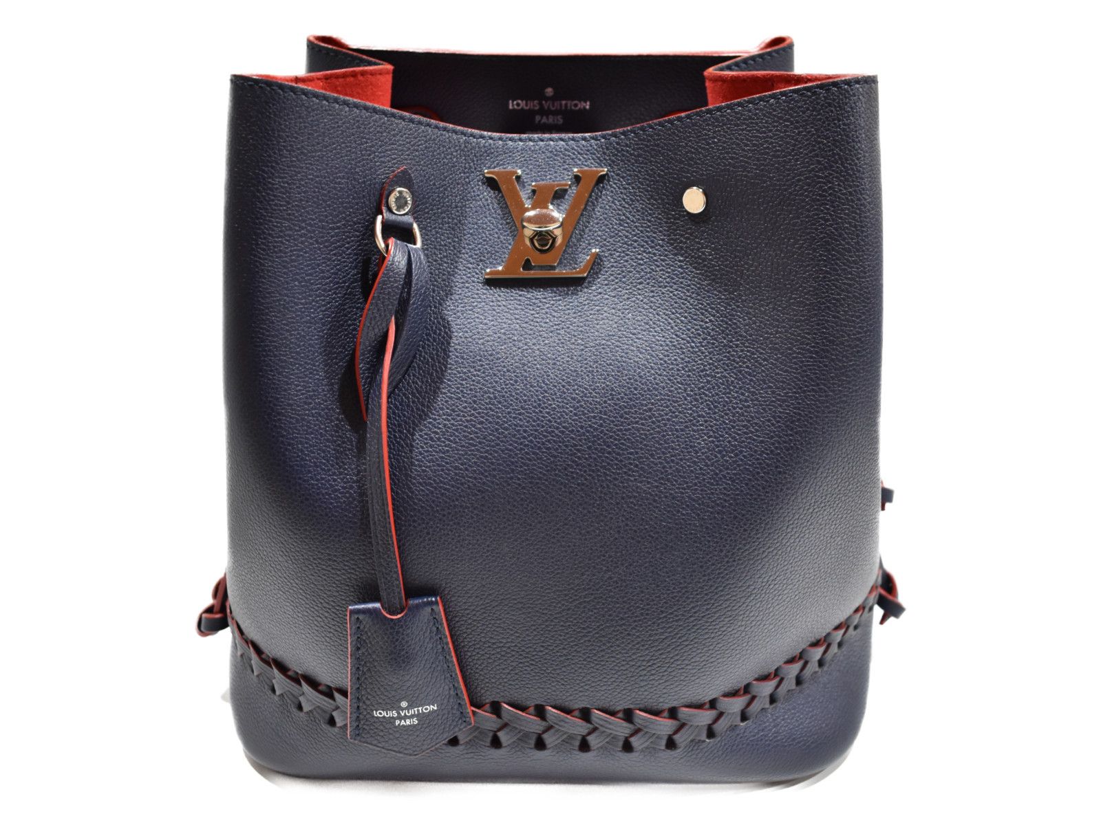 Louis Vuitton LockMe Bucket Navy Red Calf Leather Shoulder Bag