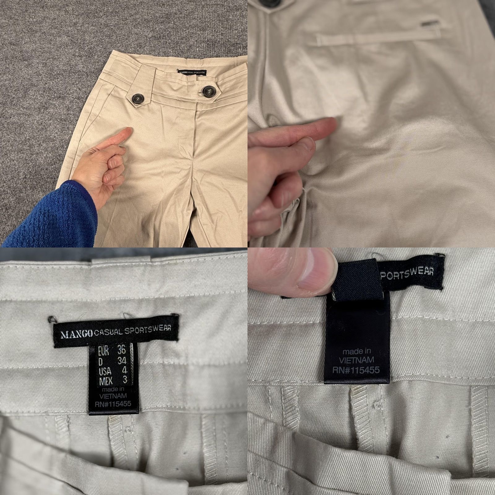 Mango Mango Chino Pants Beige 4 Regular 30x29 Stretch Twill Straight Pockets Logo Women Vintage No Size 27" / US 4 / IT 40 - 8 Thumbnail