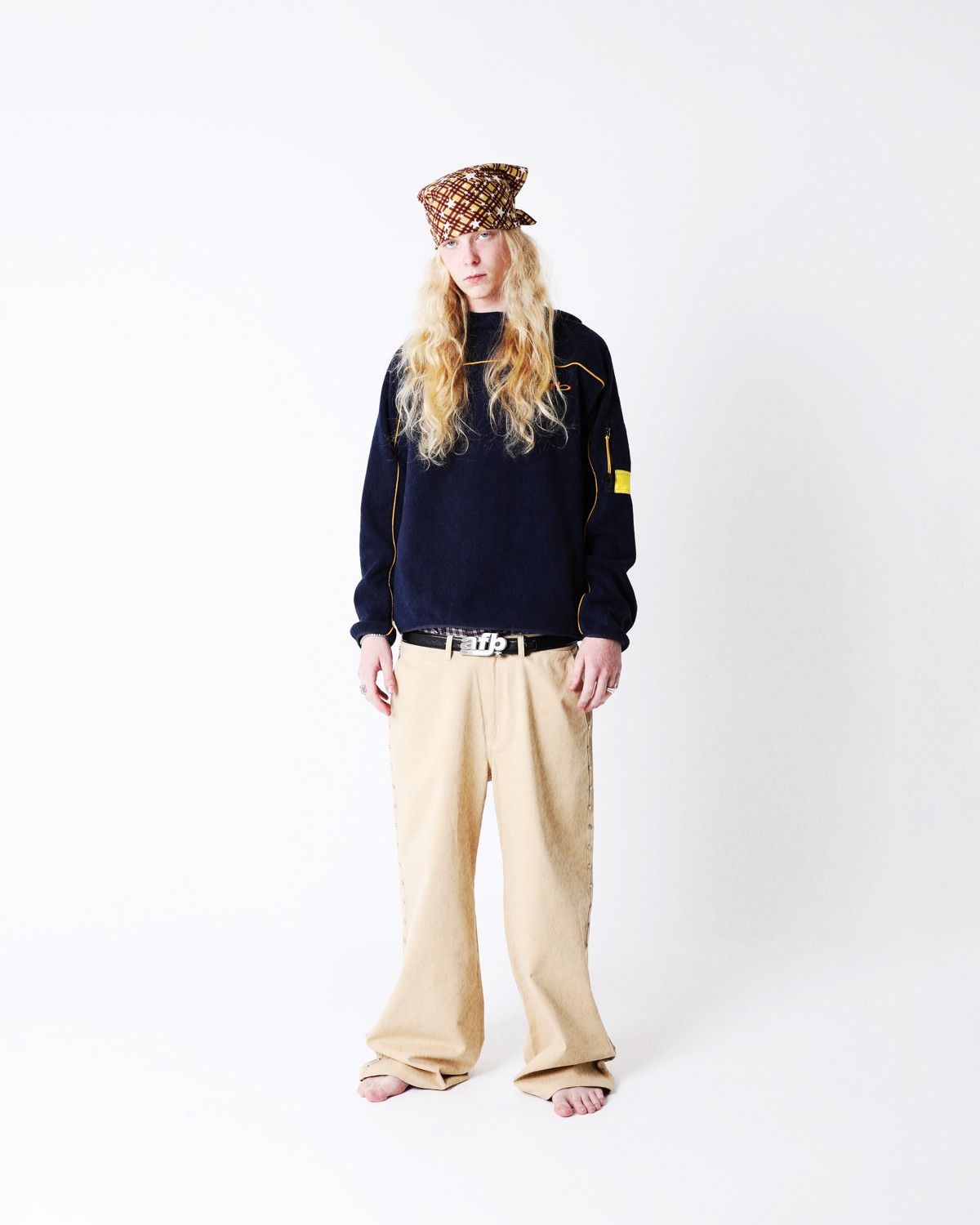 Japanese Brand AFB SUPER BAGGY STUDDED PANTS - Khaki Size US 36 / EU 52 - 1 Thumbnail