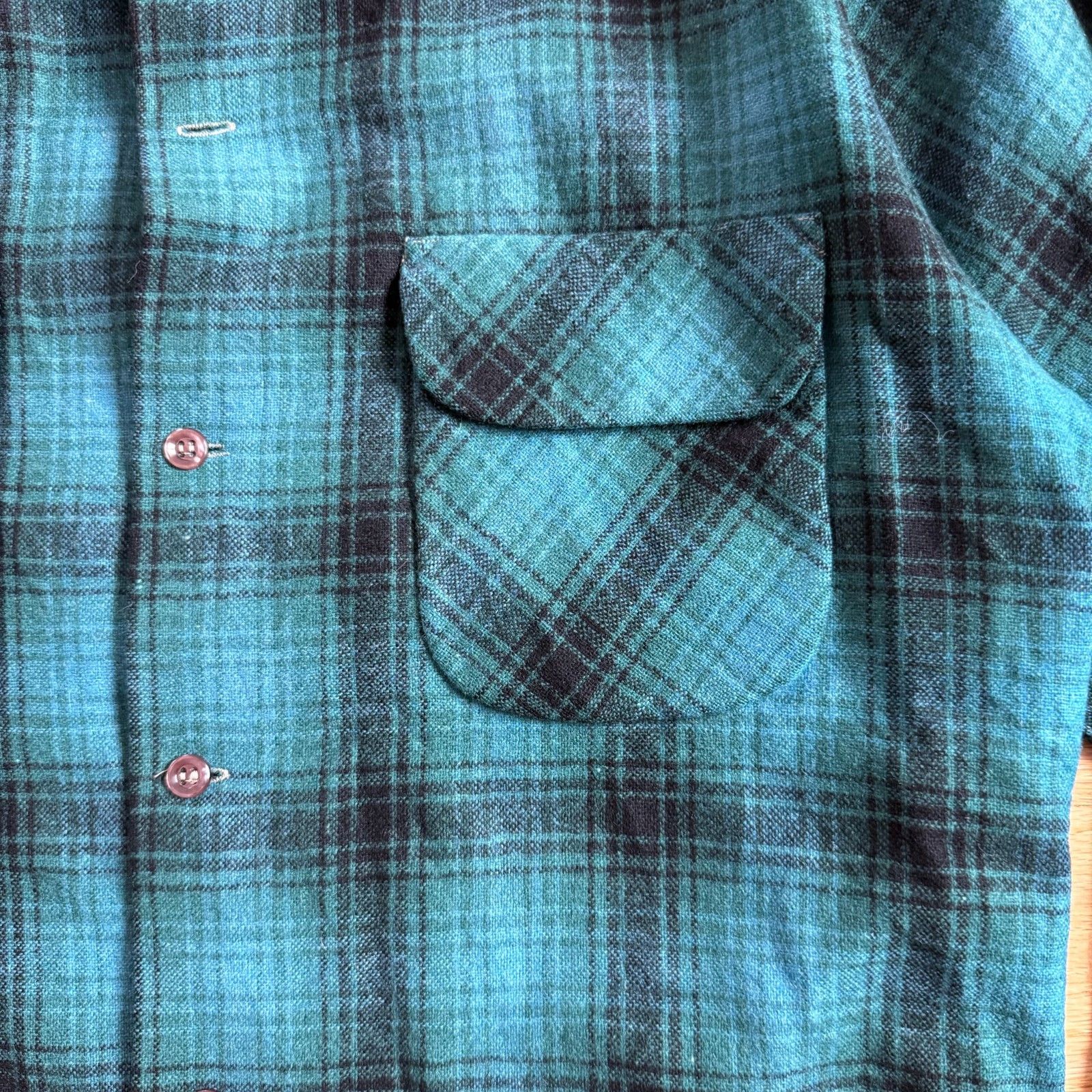 RRL Ralph Lauren Vintage 1970's Woolshire Teal Plaid Wool Flannel Size US M / EU 48-50 / 2 - 9 Thumbnail