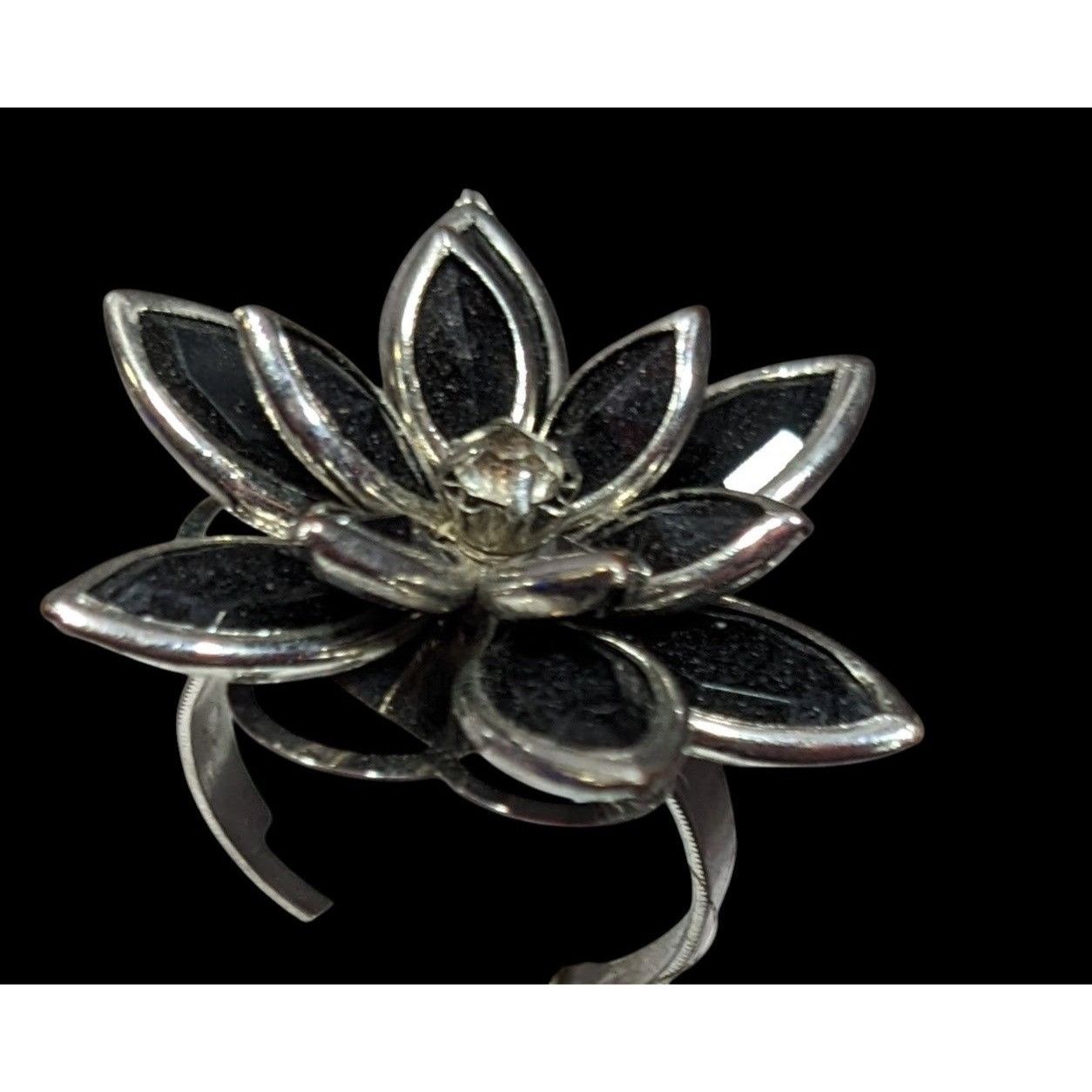 Other Gothic Floral Black And Silver Tone Adjustable Ring Size 7 1 Size ONE SIZE - 3 Thumbnail