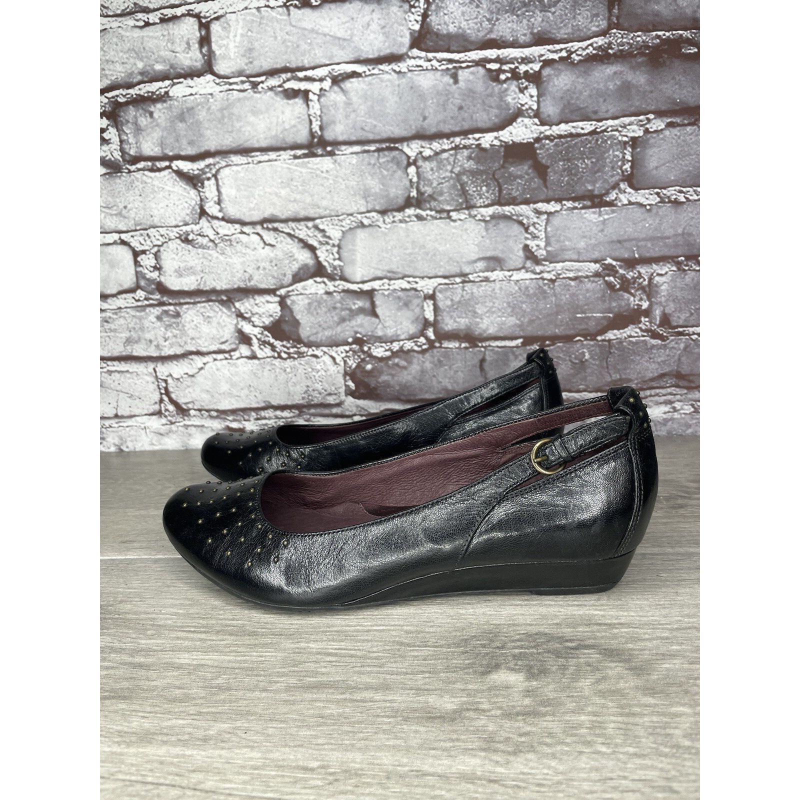 Clarks INDIGO BY CLARKS Black Lea Bishop Studded Slip On Strap Wedg Size US 8 / IT 38 - 18 Thumbnail