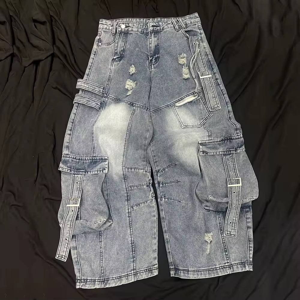 Japanese Brand × Vintage vintage baggy jeans with frayed holes. Size US 36 / EU 52 - 1 Thumbnail