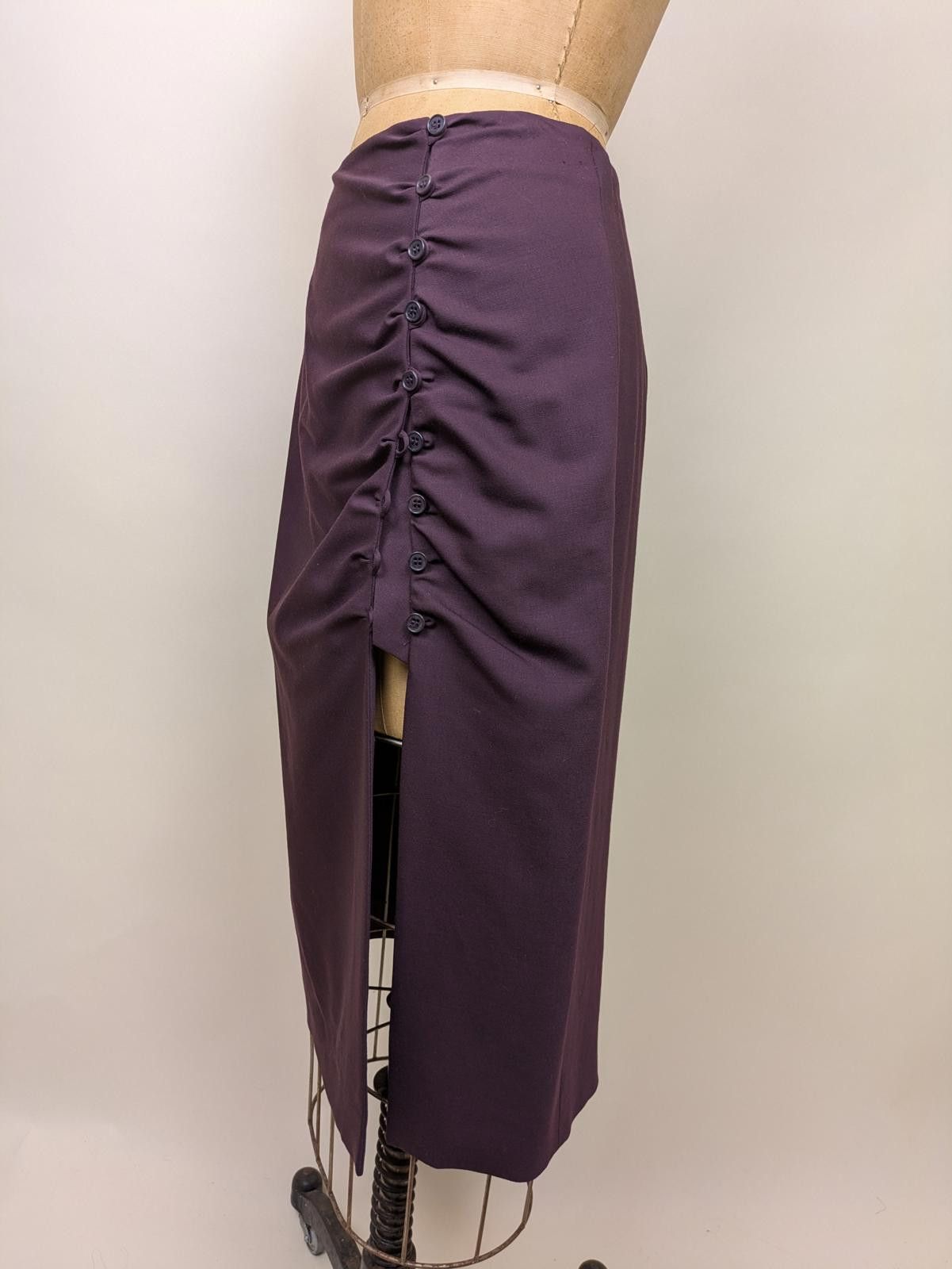 Emporio Armani Y2K Armani wool aubergine gathered slit skirt Size 28" / US 6 / IT 42 - 3 Thumbnail