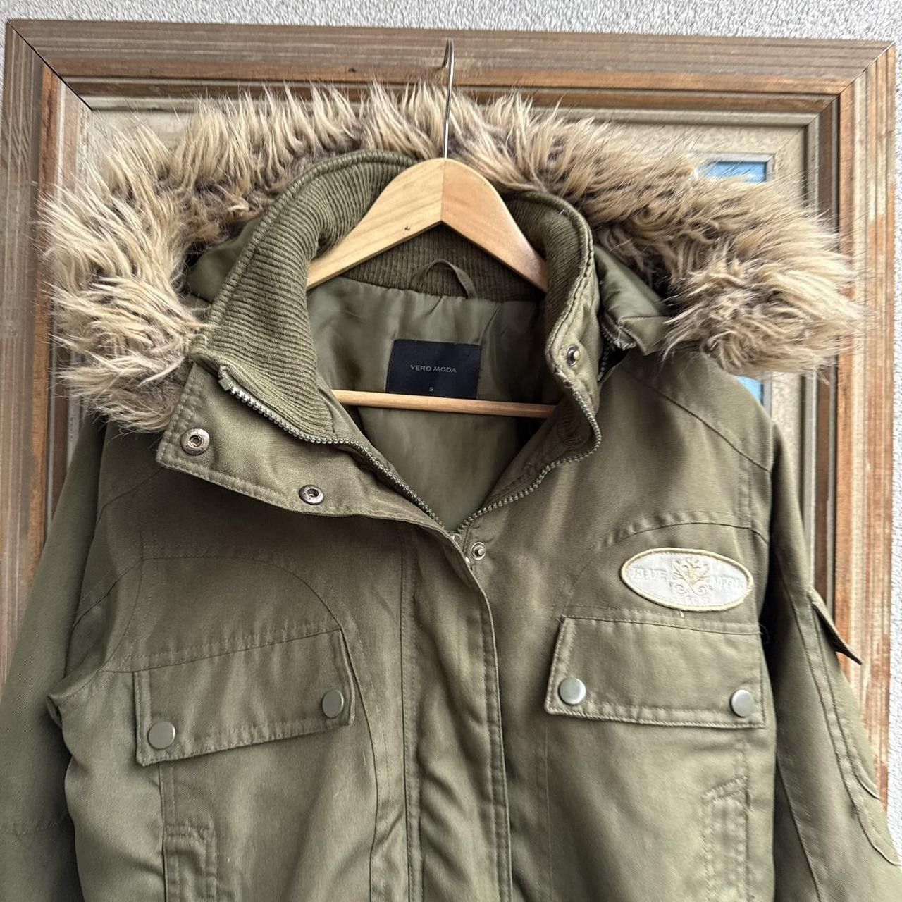 Vintage Bomber Jacket Faux Fur Hooded Khaki Size S / US 4 / IT 40 - 4 Thumbnail