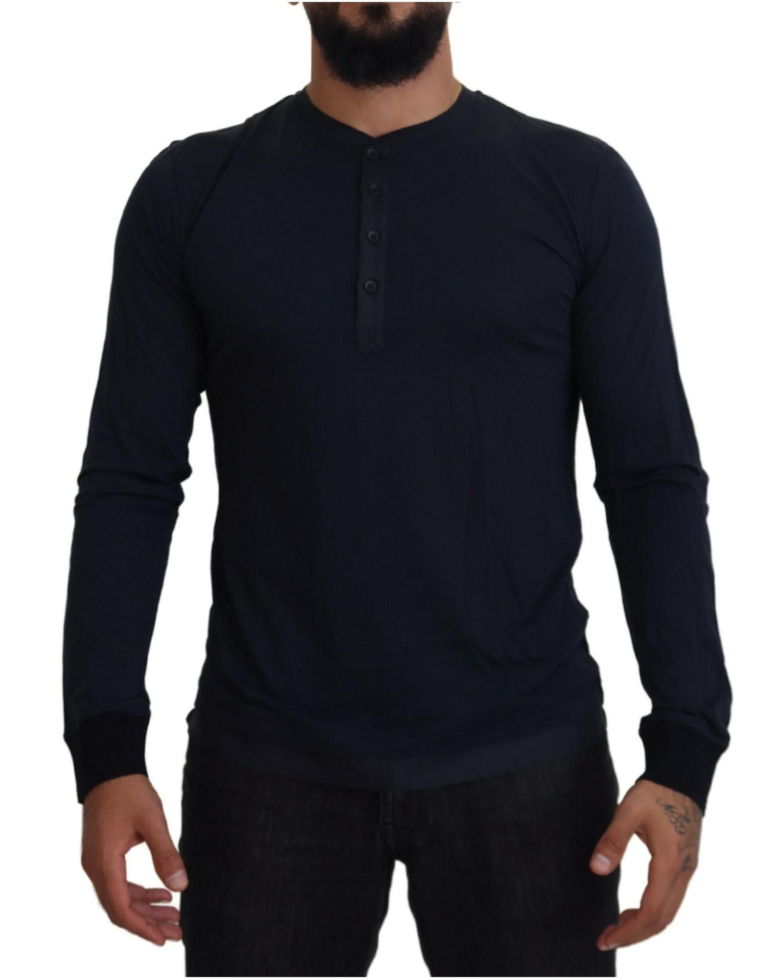 image of Dolce Gabbana Cotton Button Crewneck Pullover Sweater in Blue, Men's (Size Small)