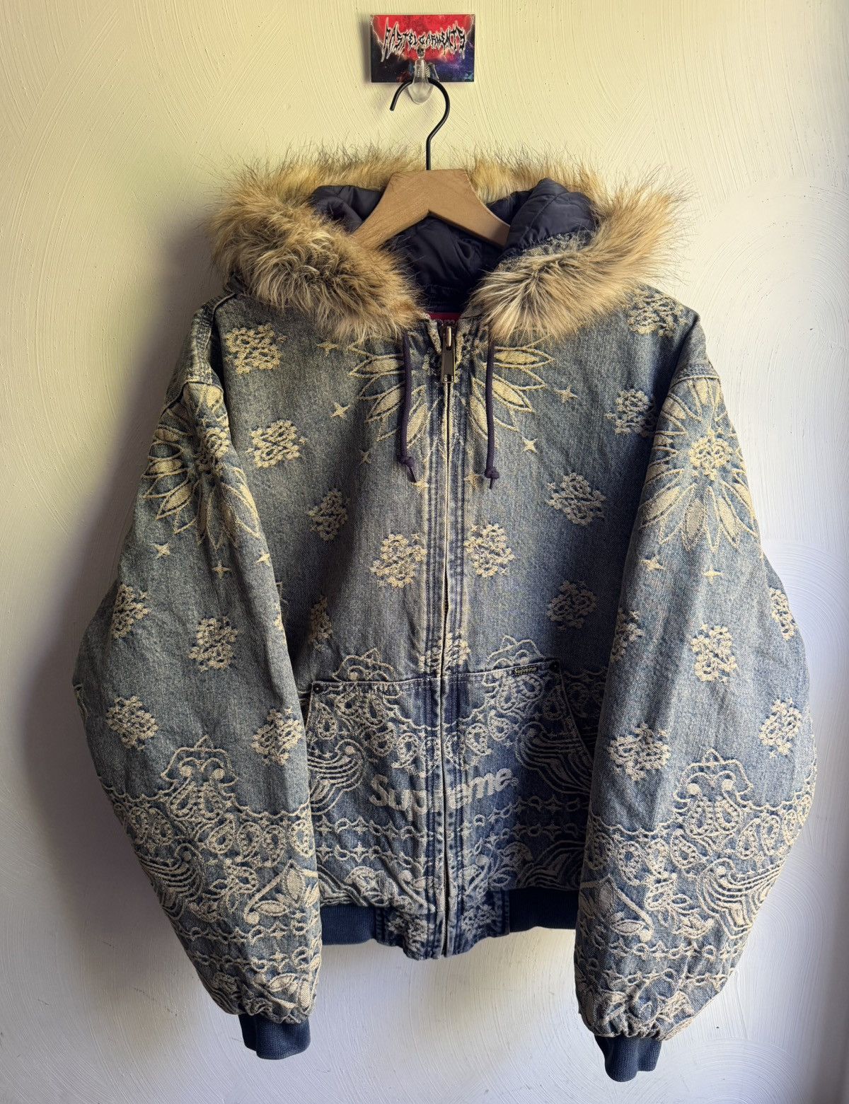 Supreme Bandana Jacquard Denim Hooded Work Jacket Blue