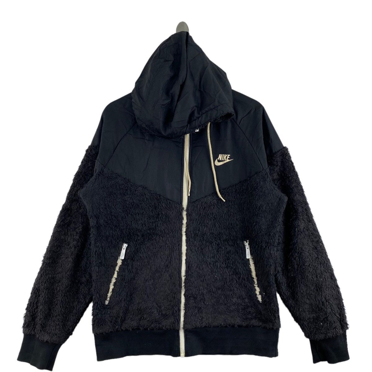 Nike × Vintage Vintage NIKE Sportswear Half Sherpa Style Black Hoodie Size US XL / EU 56 / 4 - 1 Thumbnail