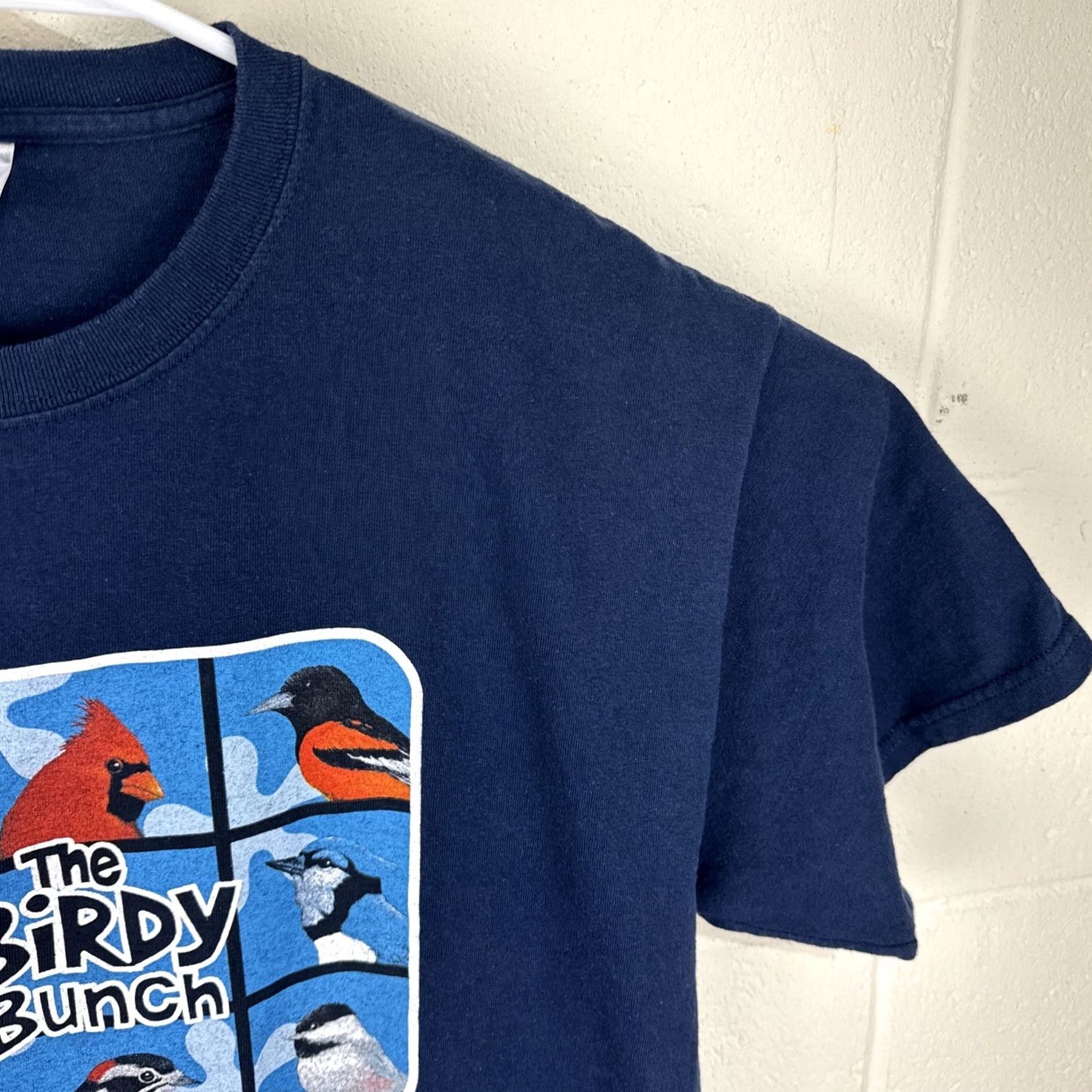 Gildan VINTAGE The Birdy Bunch T Shirt Blue Large Brady Bunch Parody Bird Y2K Watching Mens Shirts 90s Animals Tv Size US L / EU 52-54 / 3 - 6 Thumbnail
