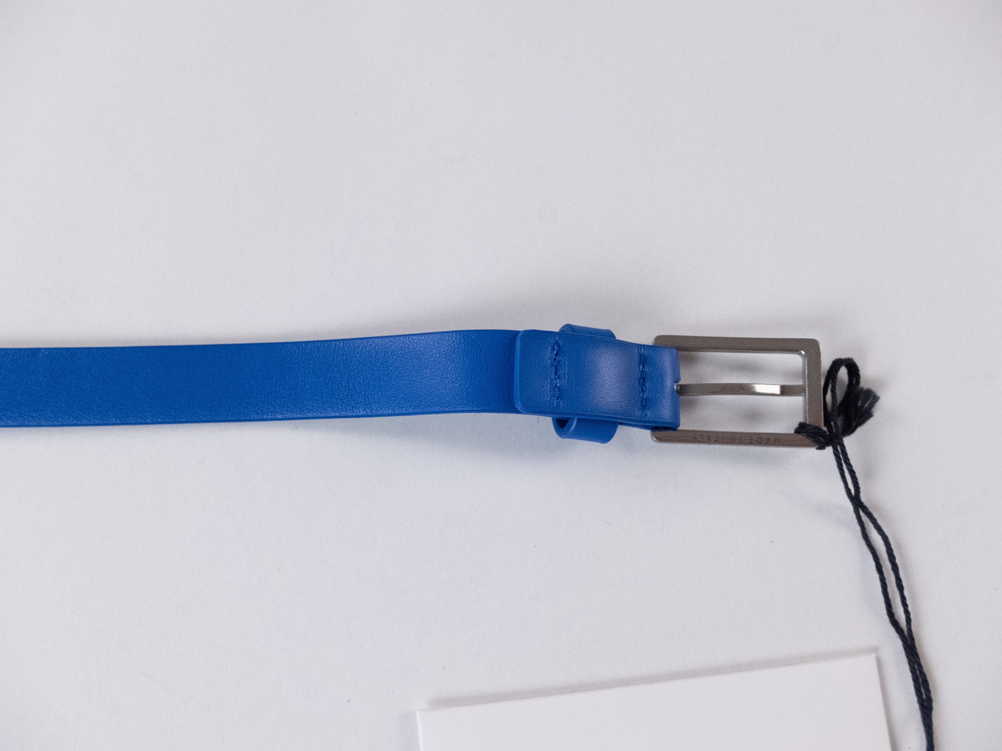 Bottega Veneta BOTTEGA VENETA cobalt blue thin French calf leather belt 85 Size 34 - 3 Thumbnail