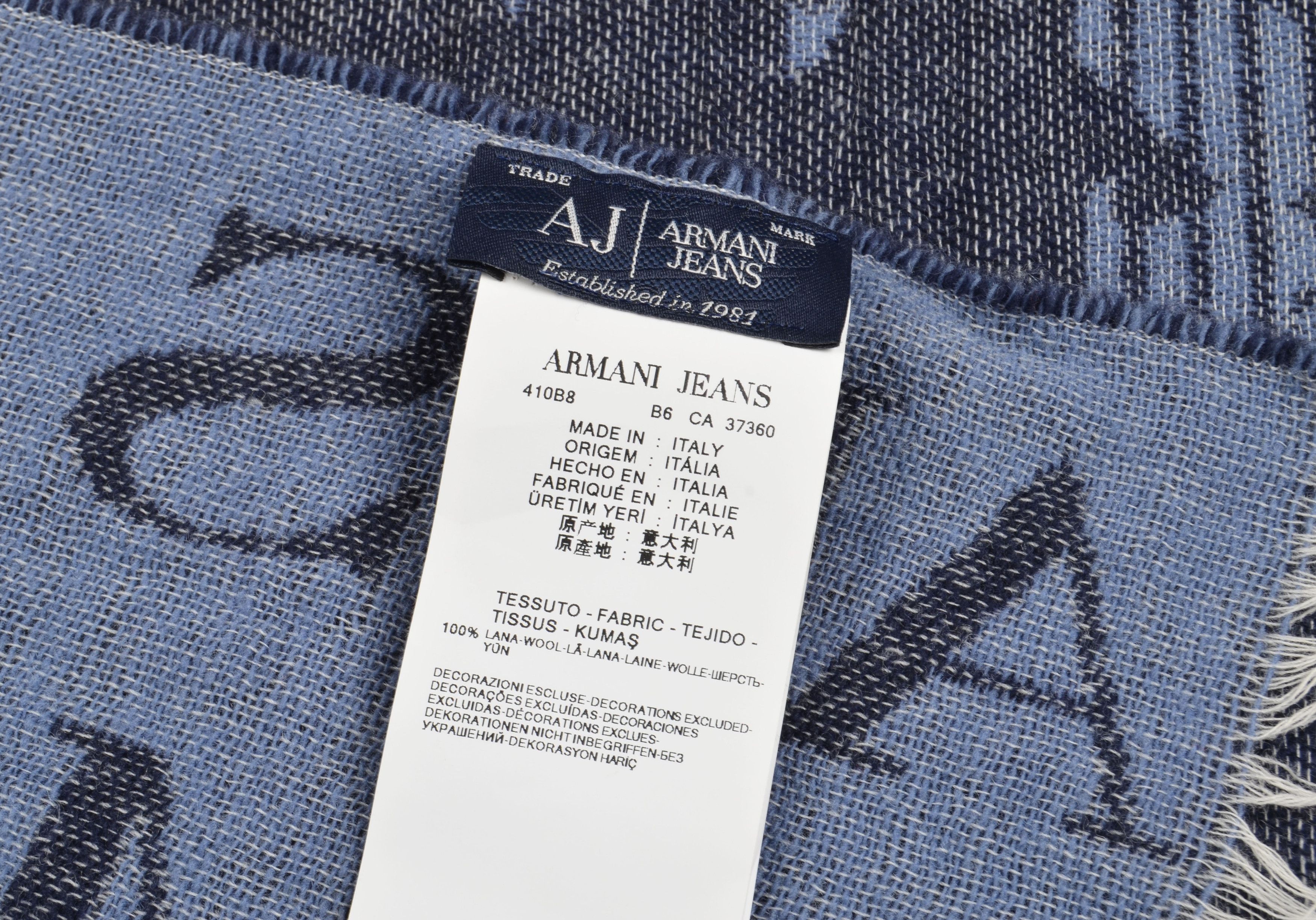 Giorgio Armani Armani Jeans Wool Logo Monogram Blue Scarf Size ONE SIZE - 4 Thumbnail