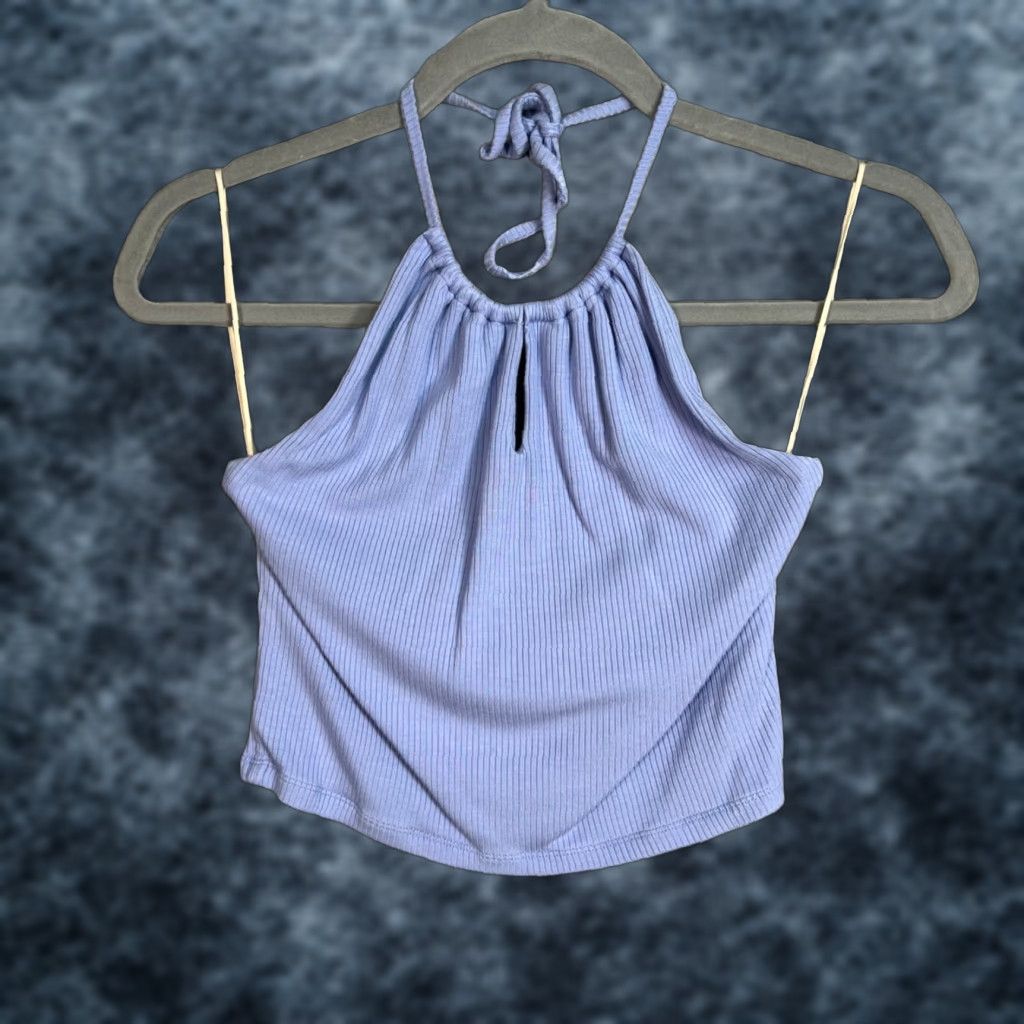 Vintage Wilfred Womens Halter Top Blue Ribbed Tencel Elastane Sleeveless Knit Size M Adult Casual Summer 90s? (But avoid adding decade unless present) Size M / US 6-8 / IT 42-44 - 1 Thumbnail