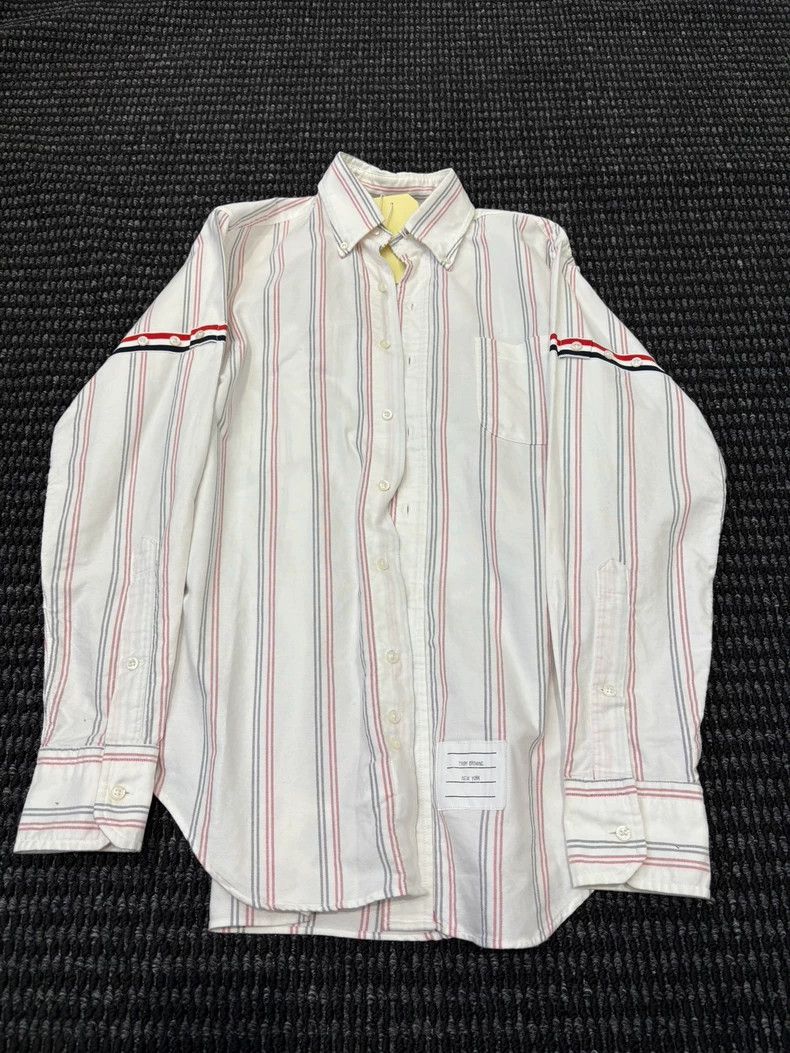 Thom Browne White striped double color stripe sleeve shirt