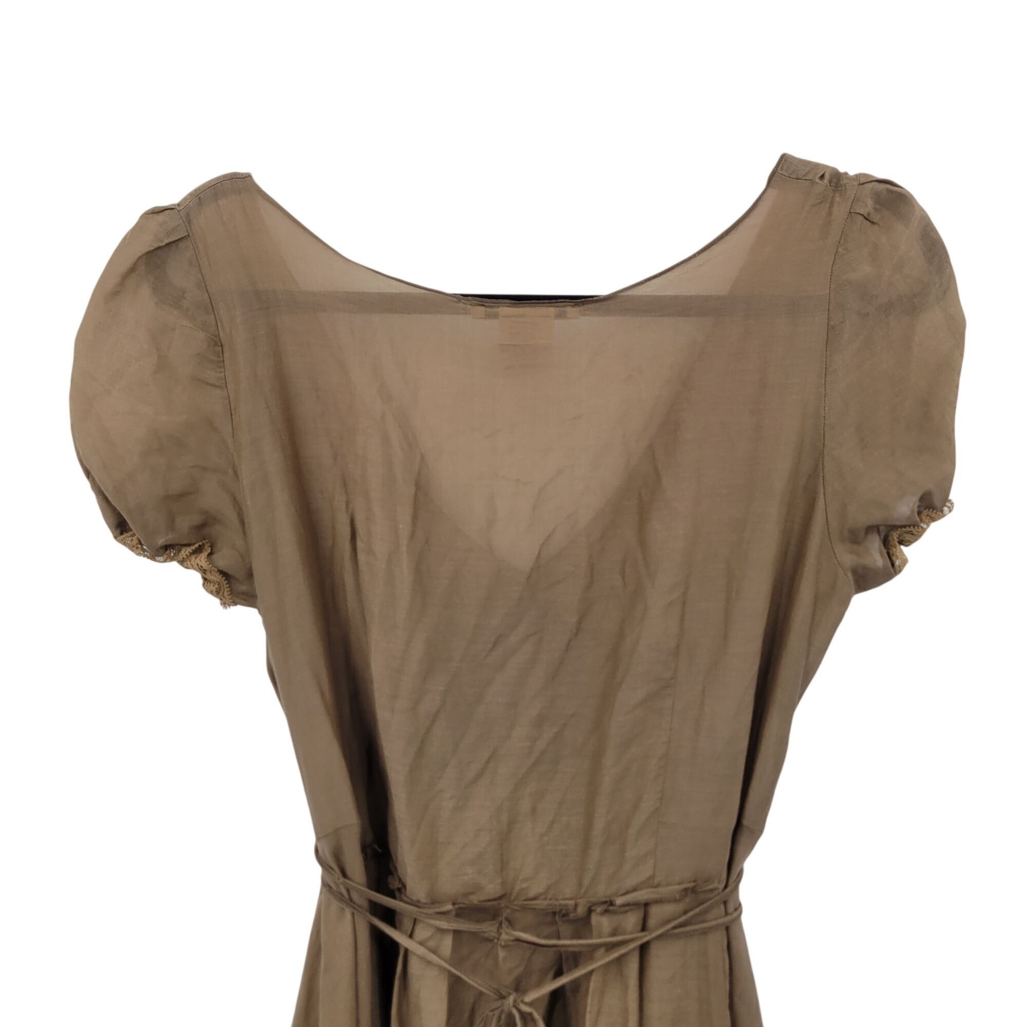 Vintage Vintage Brown Midi Peasant Dress Sz XL Silk Puff Sleeve Lett Size S / US 4 / IT 40 - 14 Thumbnail