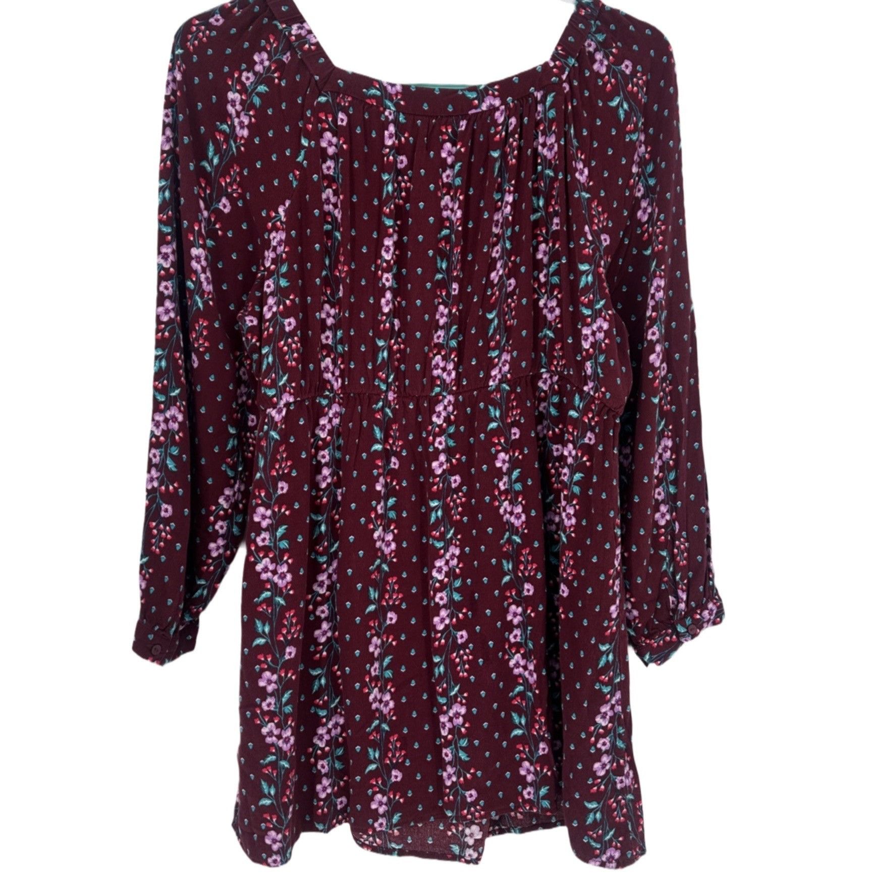 Old Navy Old Navy Portrait Top Women's Maroon Floral Size Large Size L / US 10 / IT 46 - 2 Thumbnail