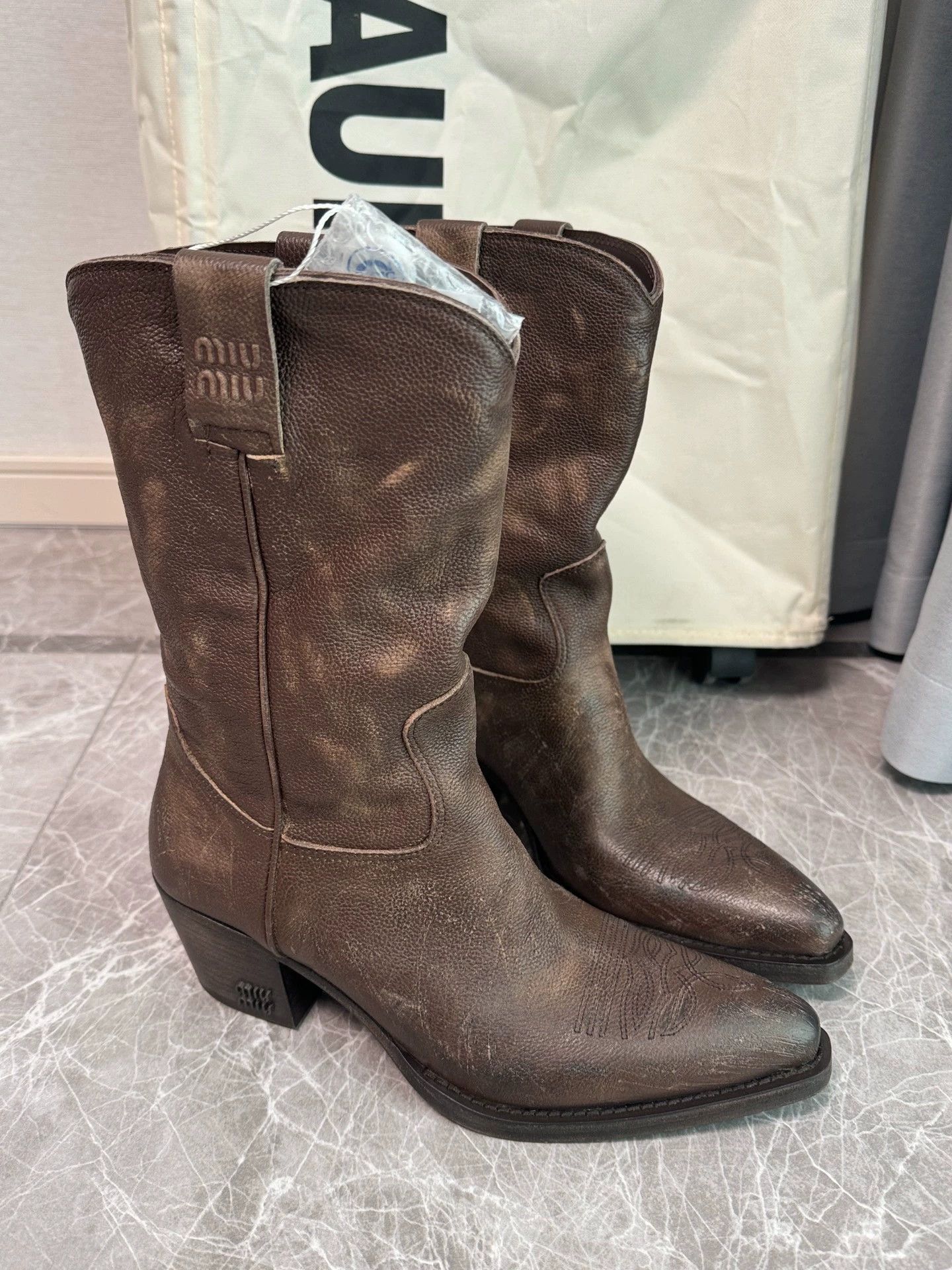 Miu Miu MIU MIU Women's Cocoa Brown Cowboy Boot 37.5 Size US 7 / IT 37 - 3 Thumbnail