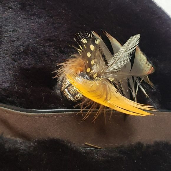 Vintage Vintage Cossack Hat Fedora Folded Hat Faux Fur Feather Size ONE SIZE - 9 Thumbnail