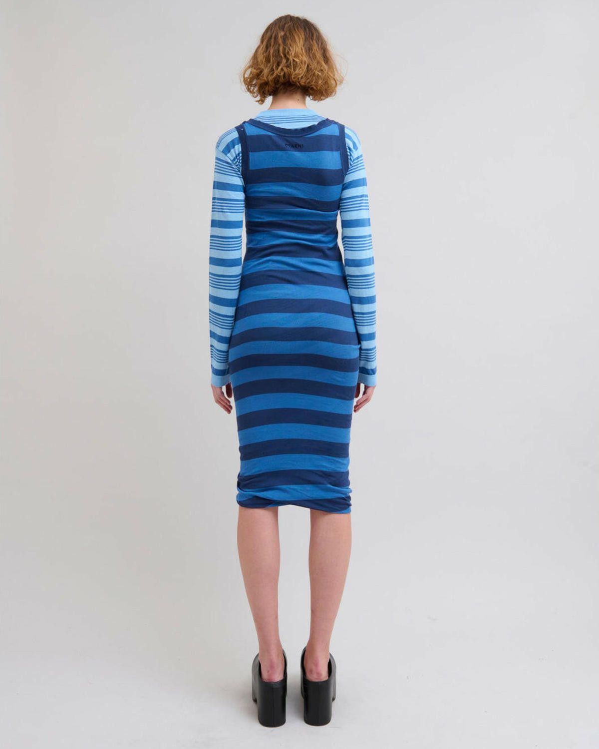 Marni o1f1d3z0326 Striped Overlap Dress in Blue Size L / US 10 / IT 46 - 3 Thumbnail