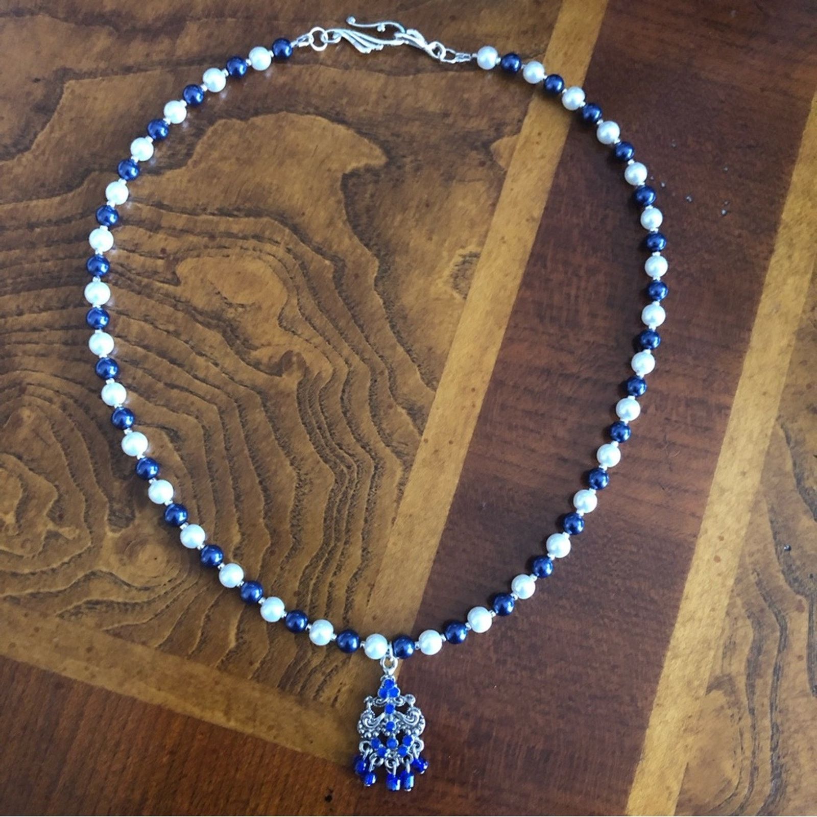 Handmade Handcrafted repurpose royal blue chandelier Pearl necklace Size ONE SIZE - 9 Thumbnail