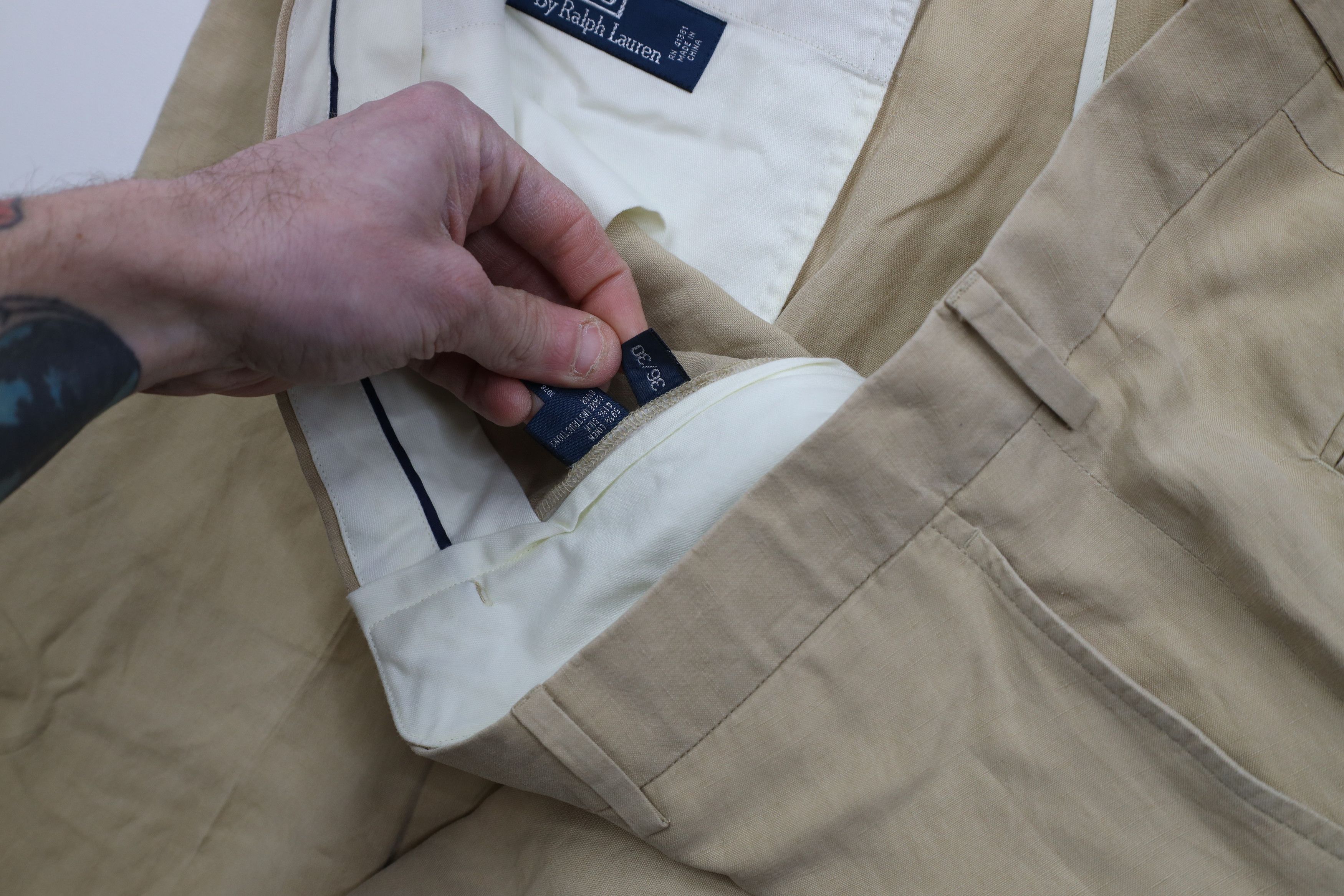 Ralph Lauren Vintage 90s Ralph Lauren Linen Wide Leg Chino Pants Beige Size US 36 / EU 52 - 8 Thumbnail