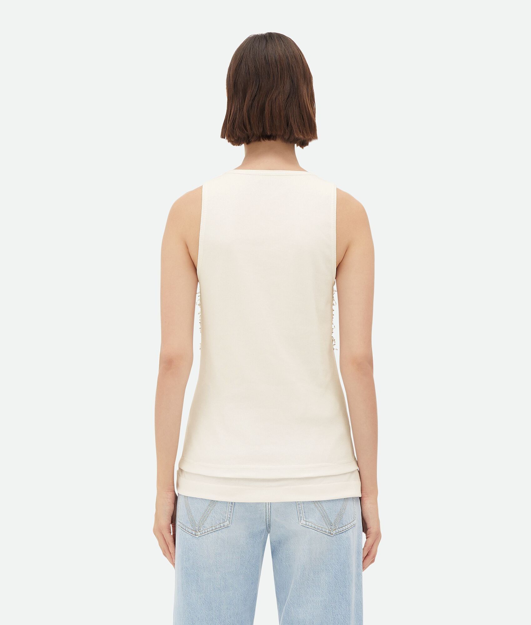 Bottega Veneta o1n1vont0325 Crystal Embroidered Jersey Tank Top in Chalk Size S / US 4 / IT 40 - 3 Thumbnail