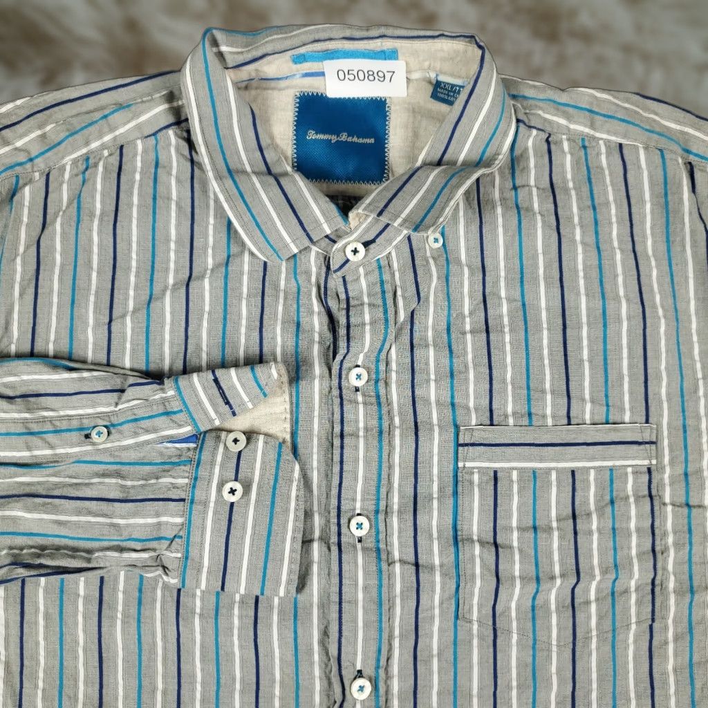 Tommy Bahama Tommy Bahama Shirt Mens 2XL Gray Blue Striped Button-Up Long Sleeve Shirt Size US XXL / EU 58 / 5 - 1 Thumbnail